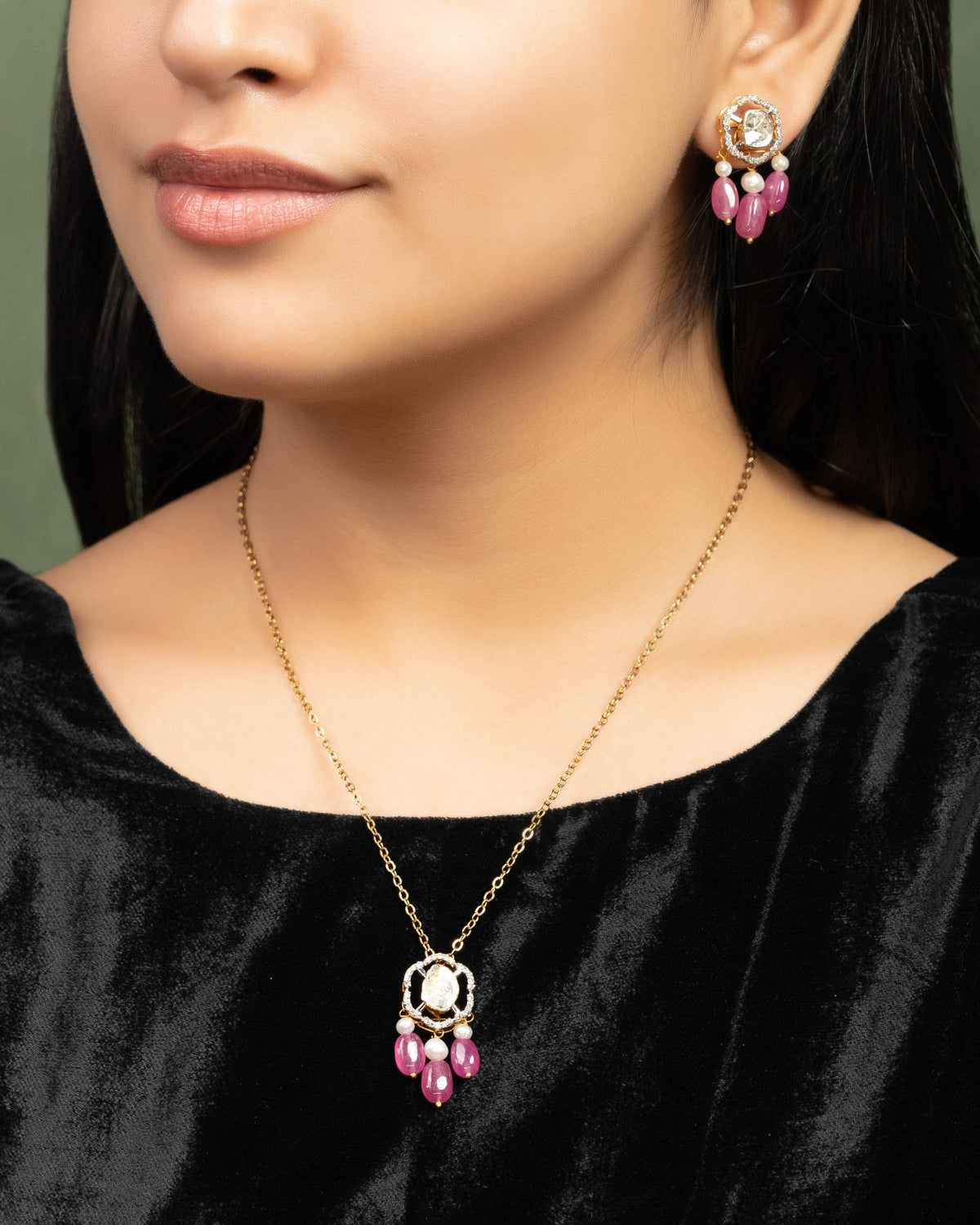 Priti Pendant And Nigar Tops Polki And Diamond Set