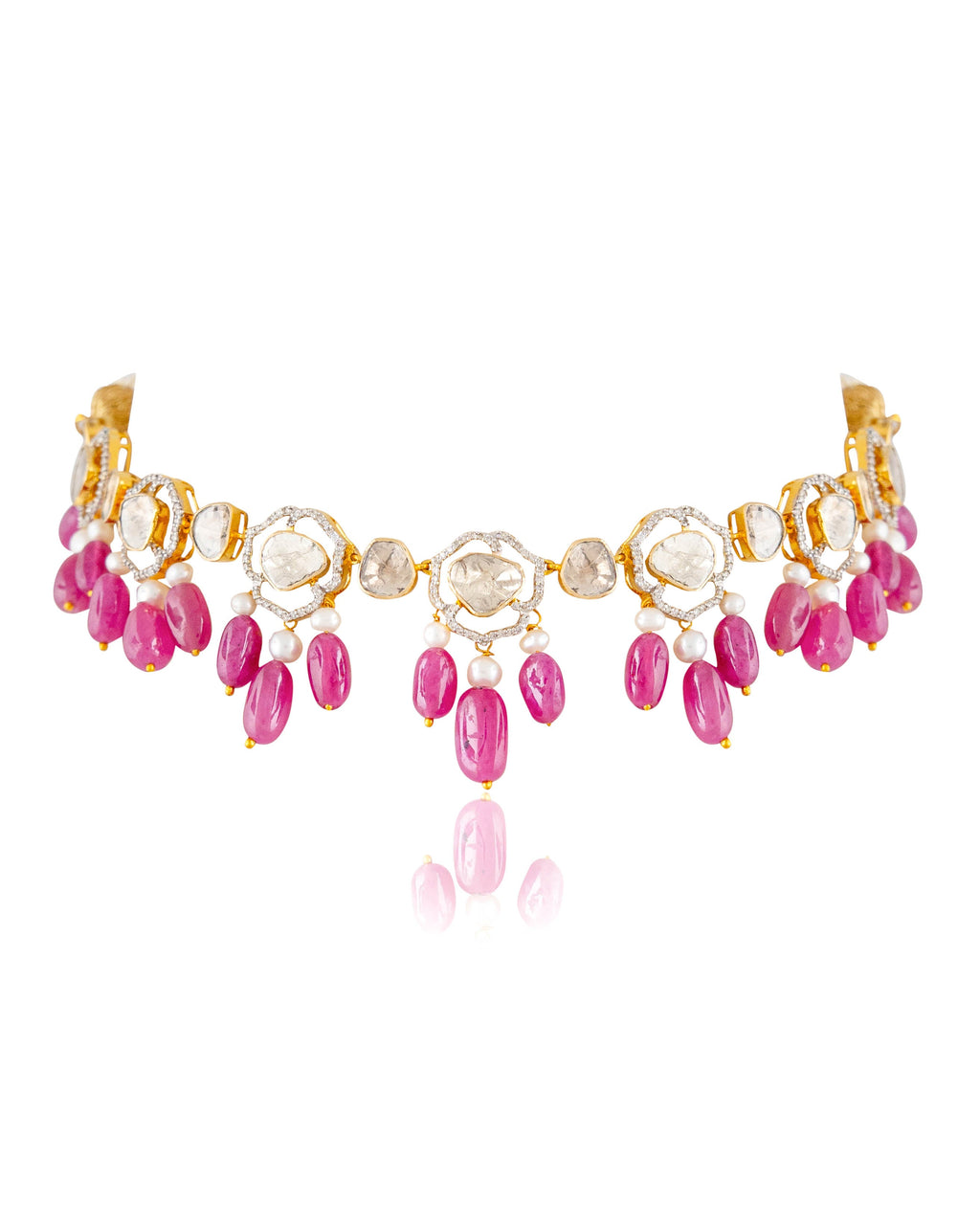 Deepti Choker And Rateeka Long Earrings Polki And Diamond Set