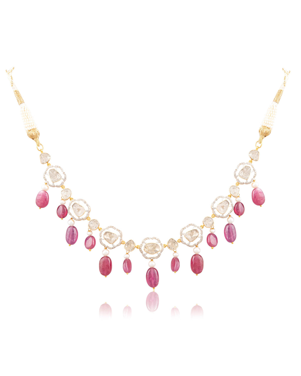 Katha Choker And Vinayaki Long Earrings Polki And Diamond Set