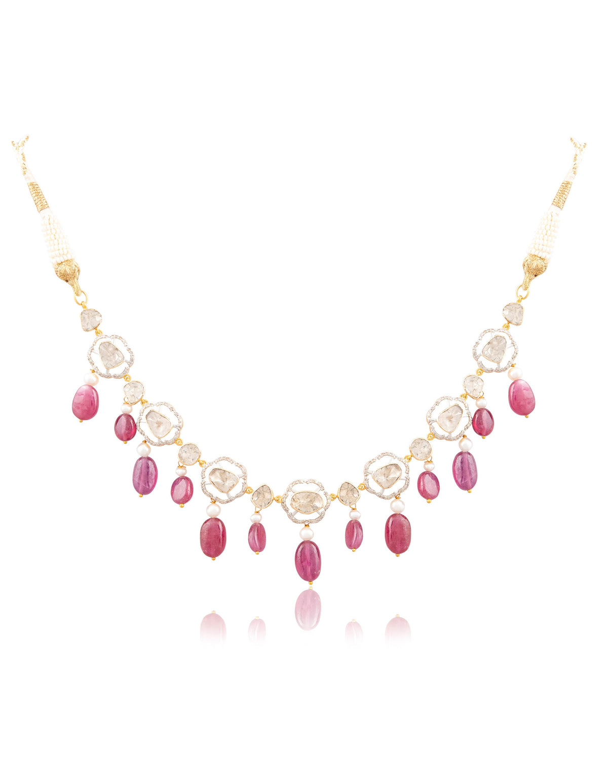 Katha Choker And Vinayaki Long Earrings Polki And Diamond Set