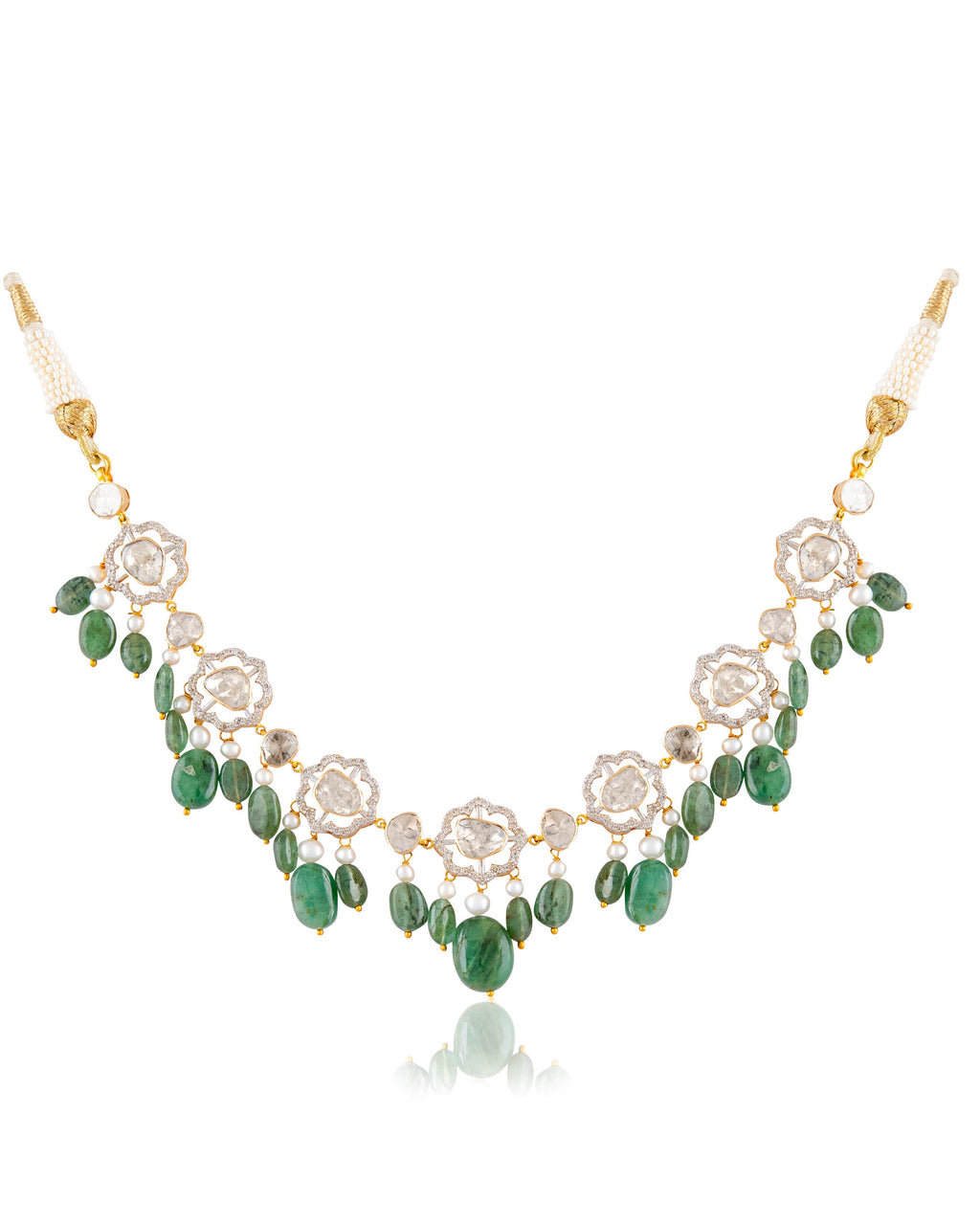 Aayna Choker And Vani Long Earrings Polki And Diamond Set