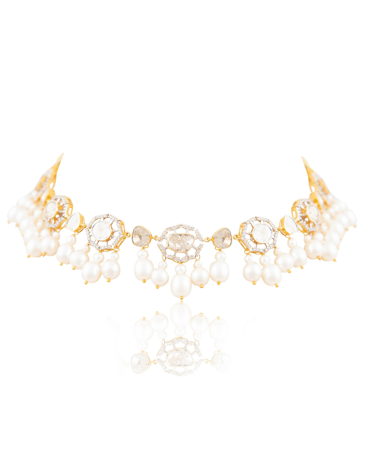 Anisha Choker And Diya Long Earrings Polki And Diamond Set