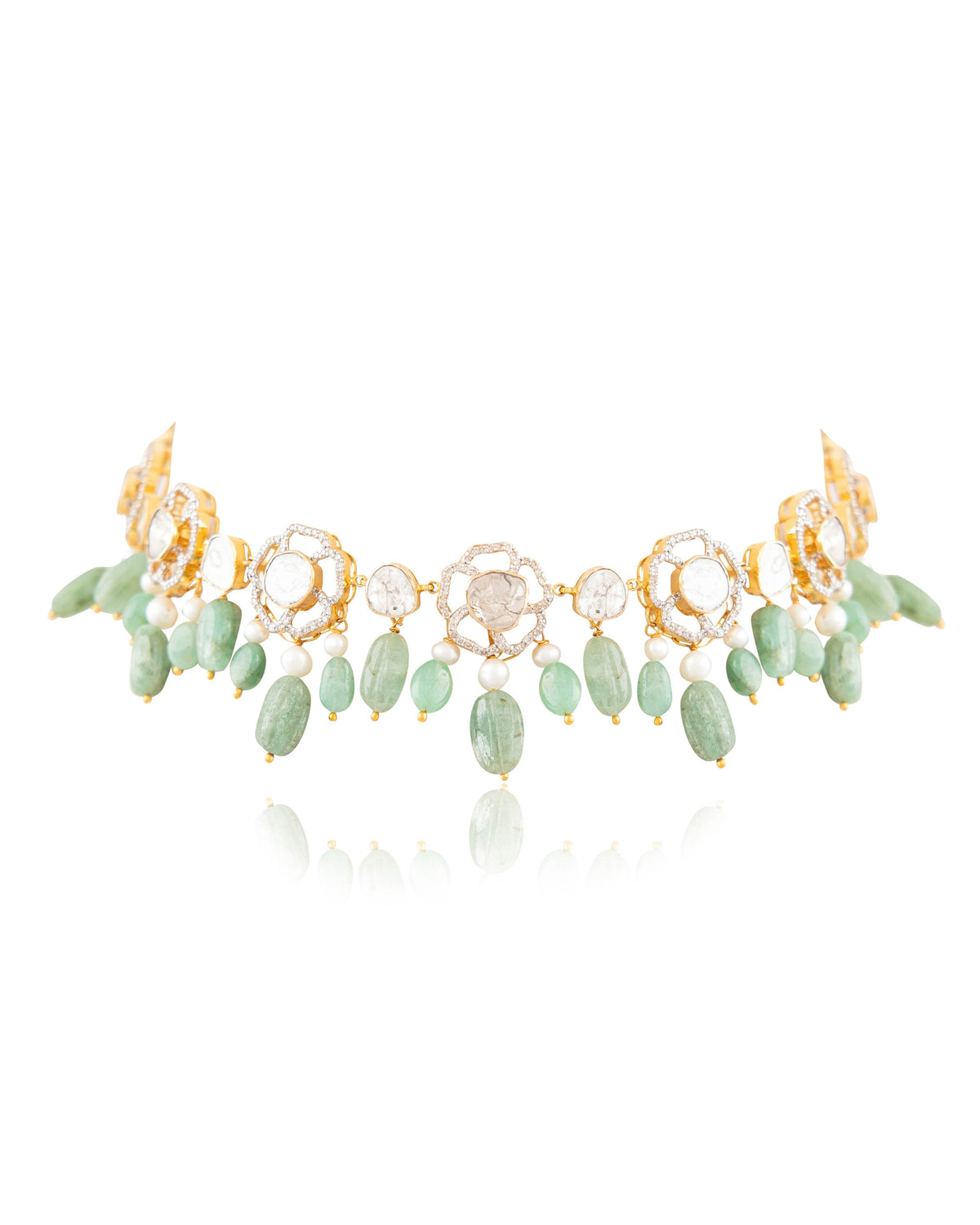 Priyal Choker And Divanshi Long Earrings Polki And Diamond Set