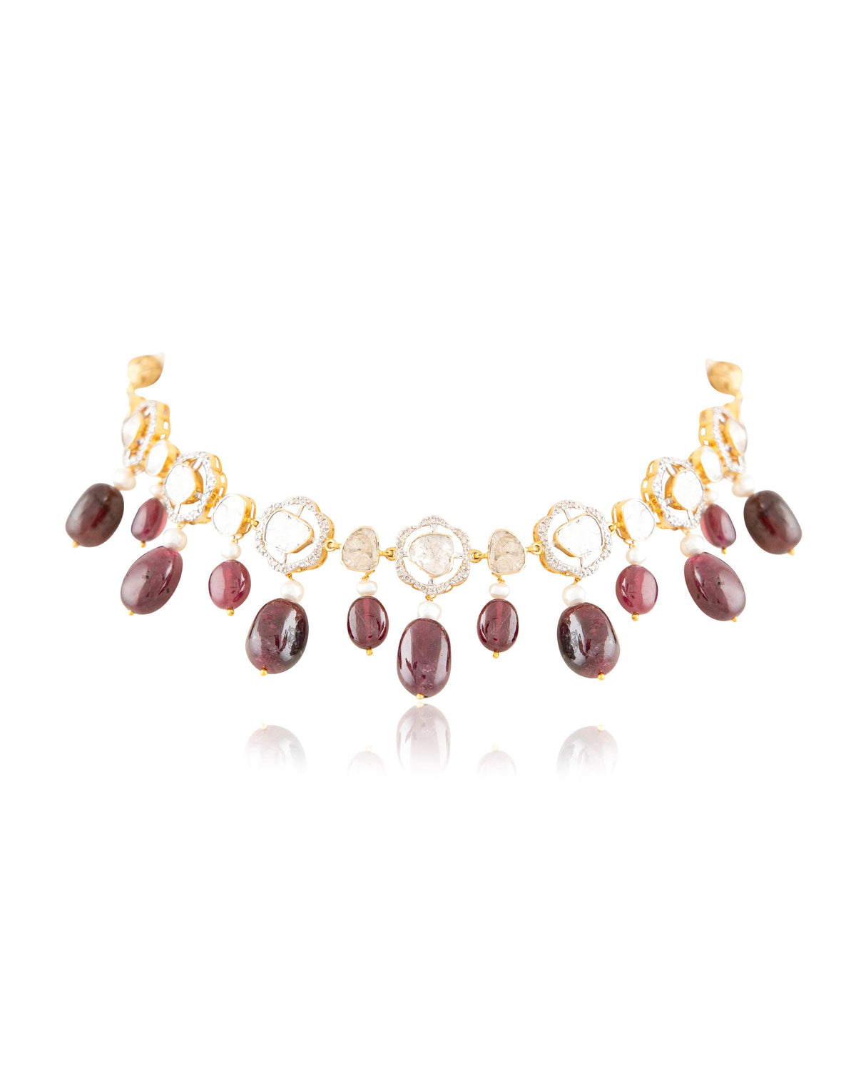 Shifa Choker And Disha Long Earrings Polki And Diamond Set