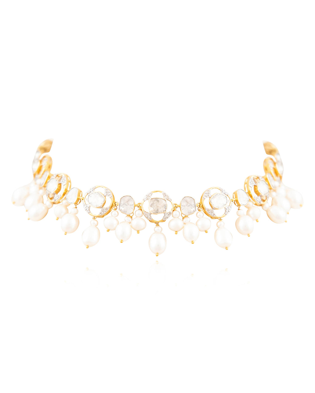 Shubhangi Choker And Chandika Long Earrings Polki And Diamond Set