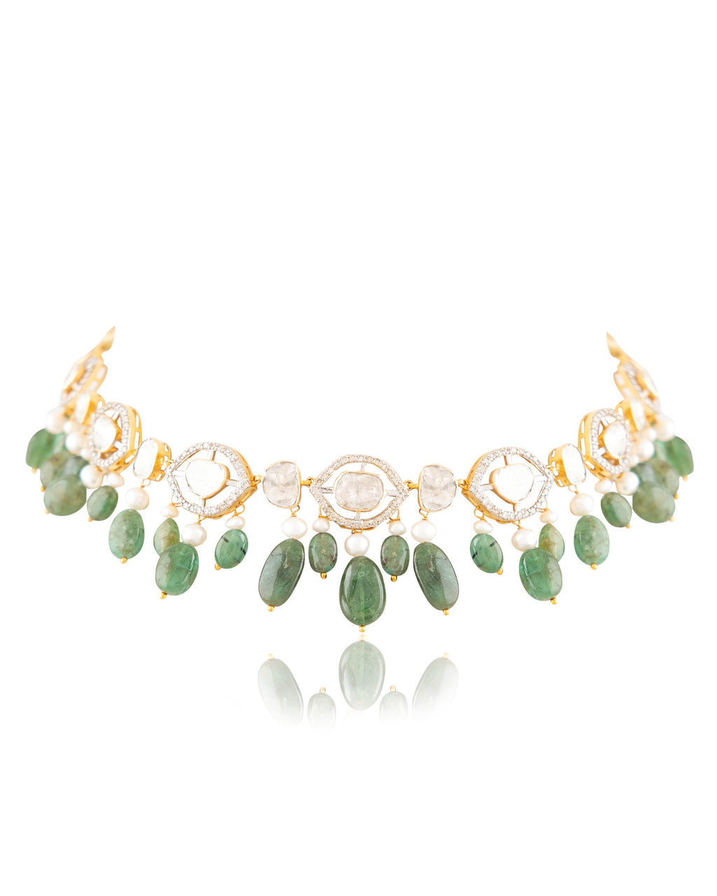 Maithili Choker And Cammy Long Earrings Polki And Diamond Set