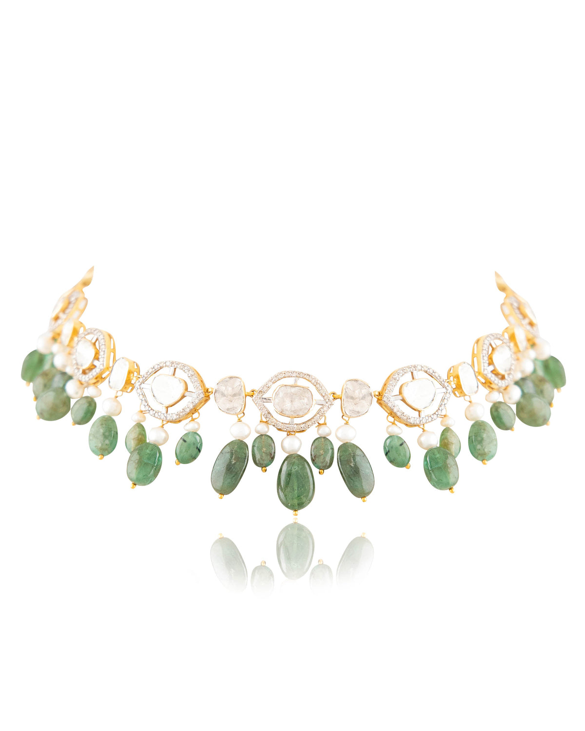Maithili Choker And Cammy Long Earrings Polki And Diamond Set