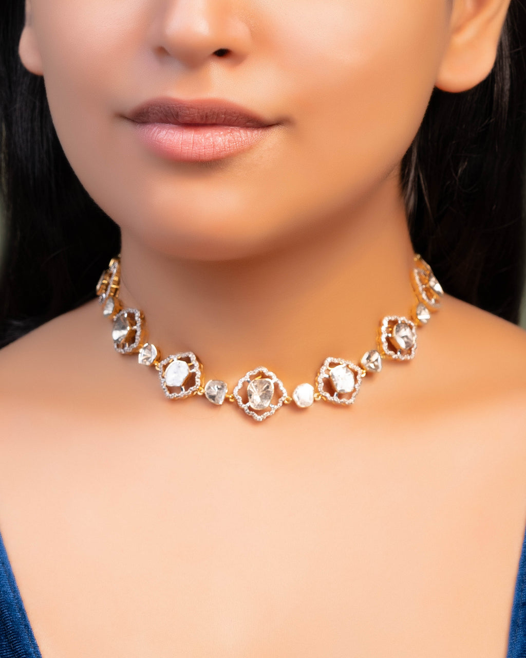 Priyanka Choker And Latika Tops Polki And Diamond Set