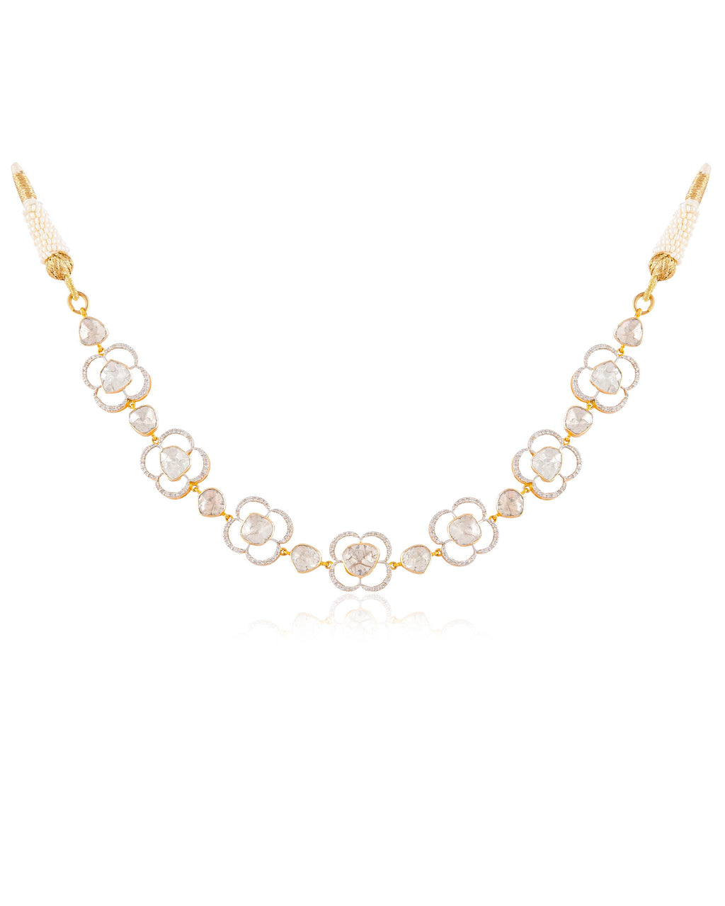 Charmi Choker And Zubi Long Earrings Polki And Diamond Set