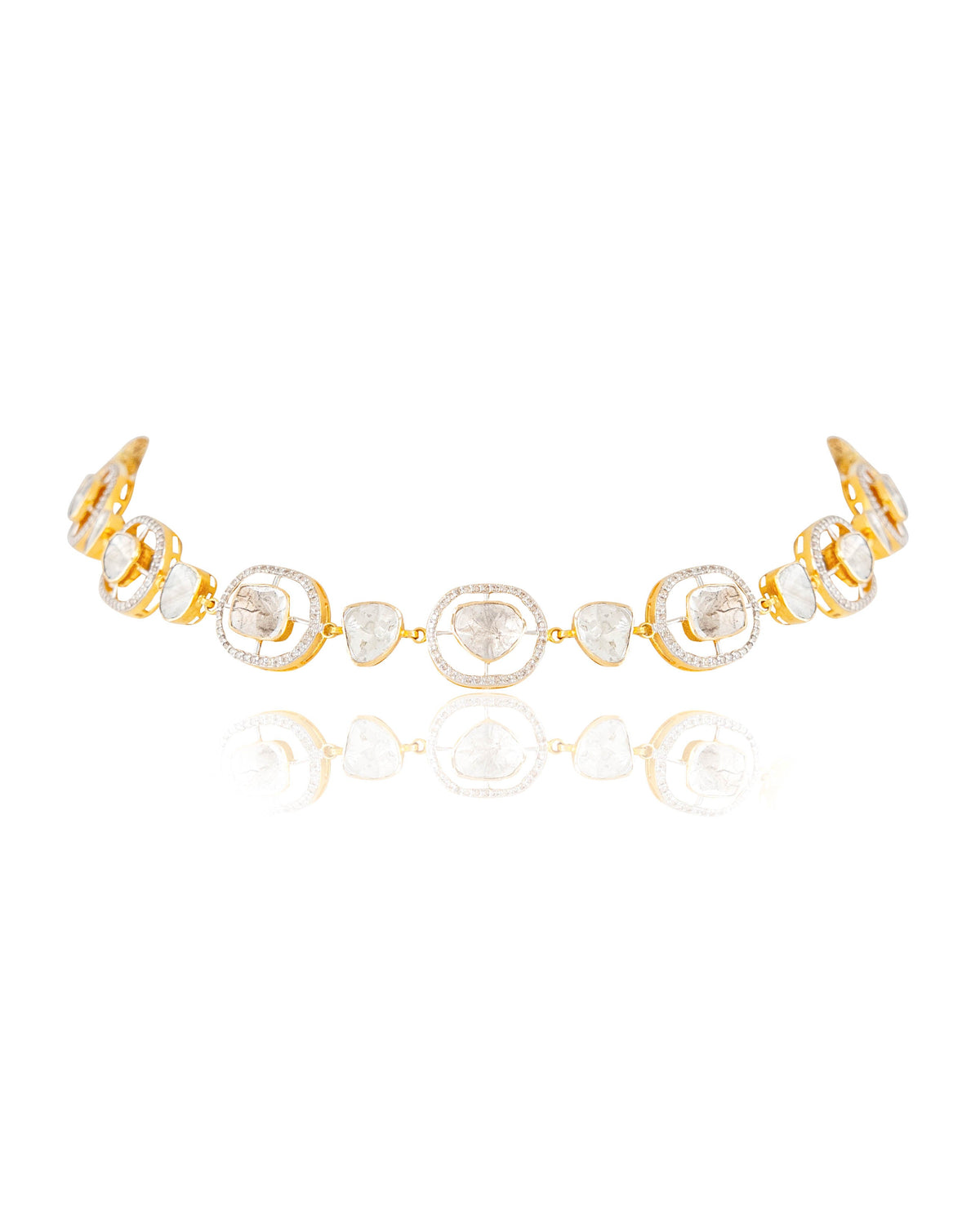Pallavi Choker And Tulsika Long Earrings Polki And Diamond Set