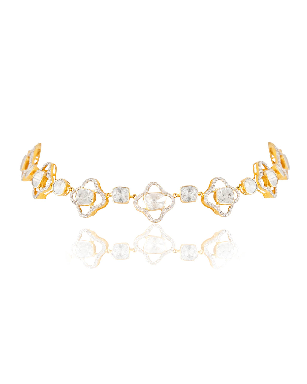 Anveta Choker And Taniya Long Earrings Polki And Diamond Set
