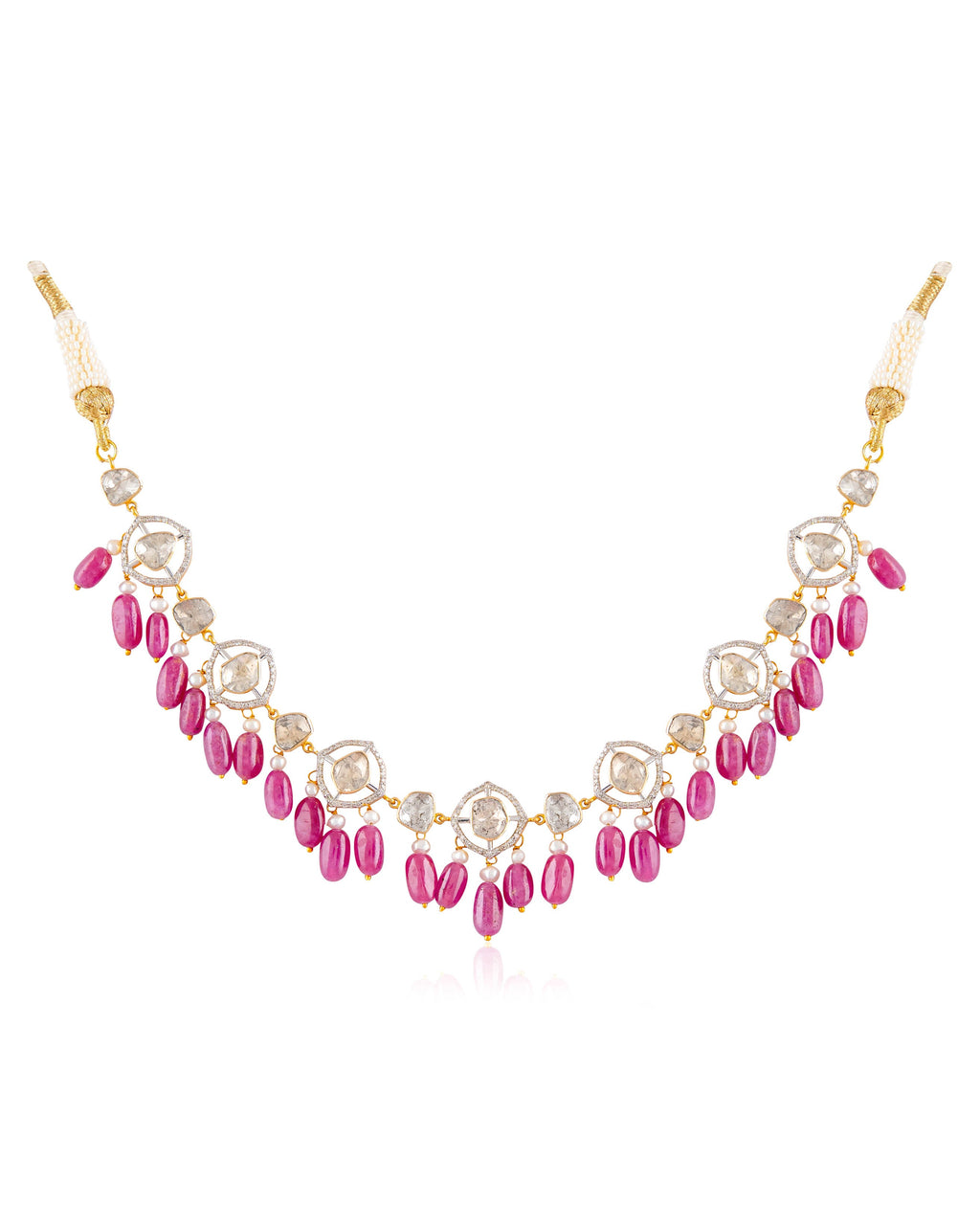 Mireya Choker And Sachi Long Earrings Polki And Diamond Set