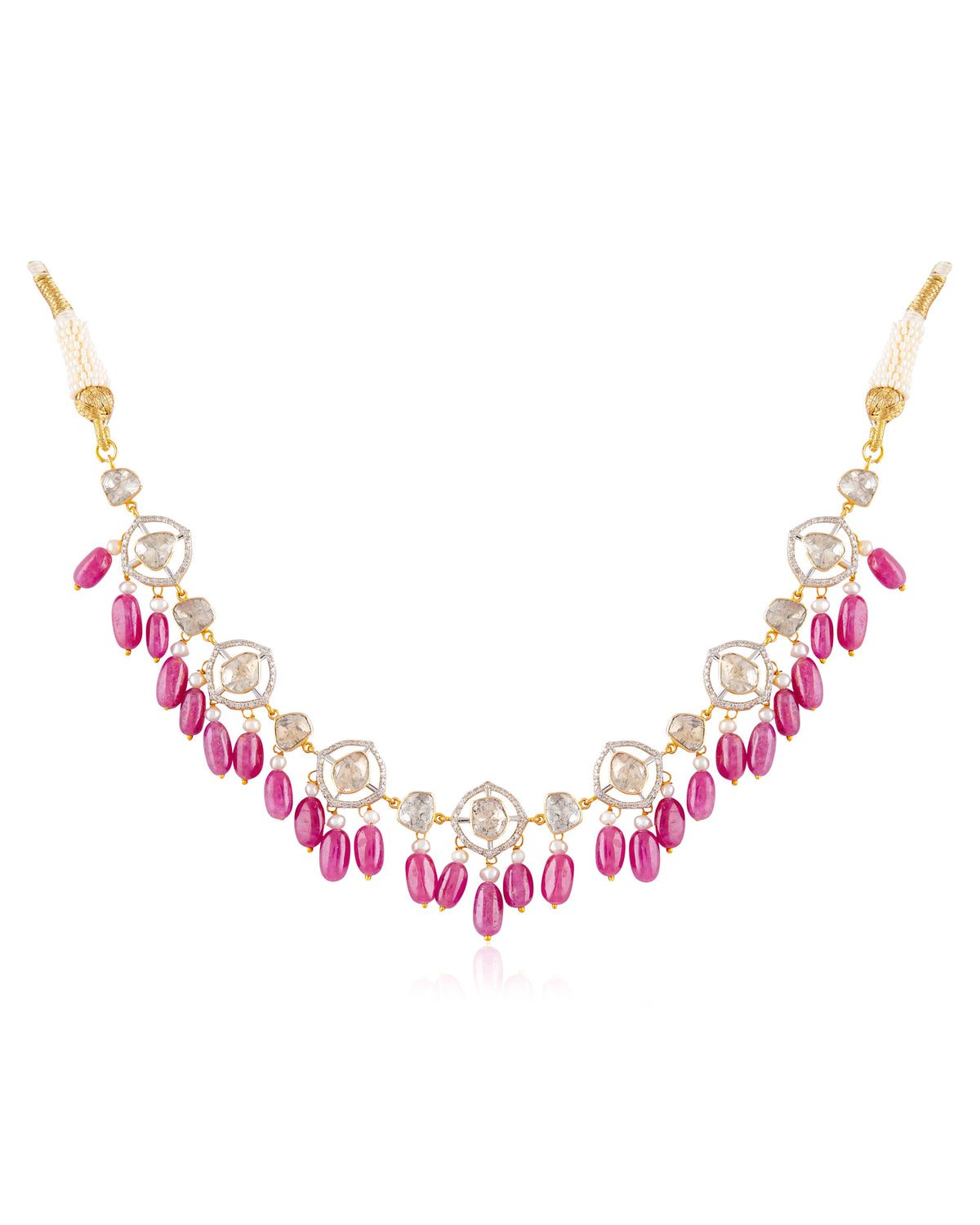 Mireya Choker And Sachi Long Earrings Polki And Diamond Set