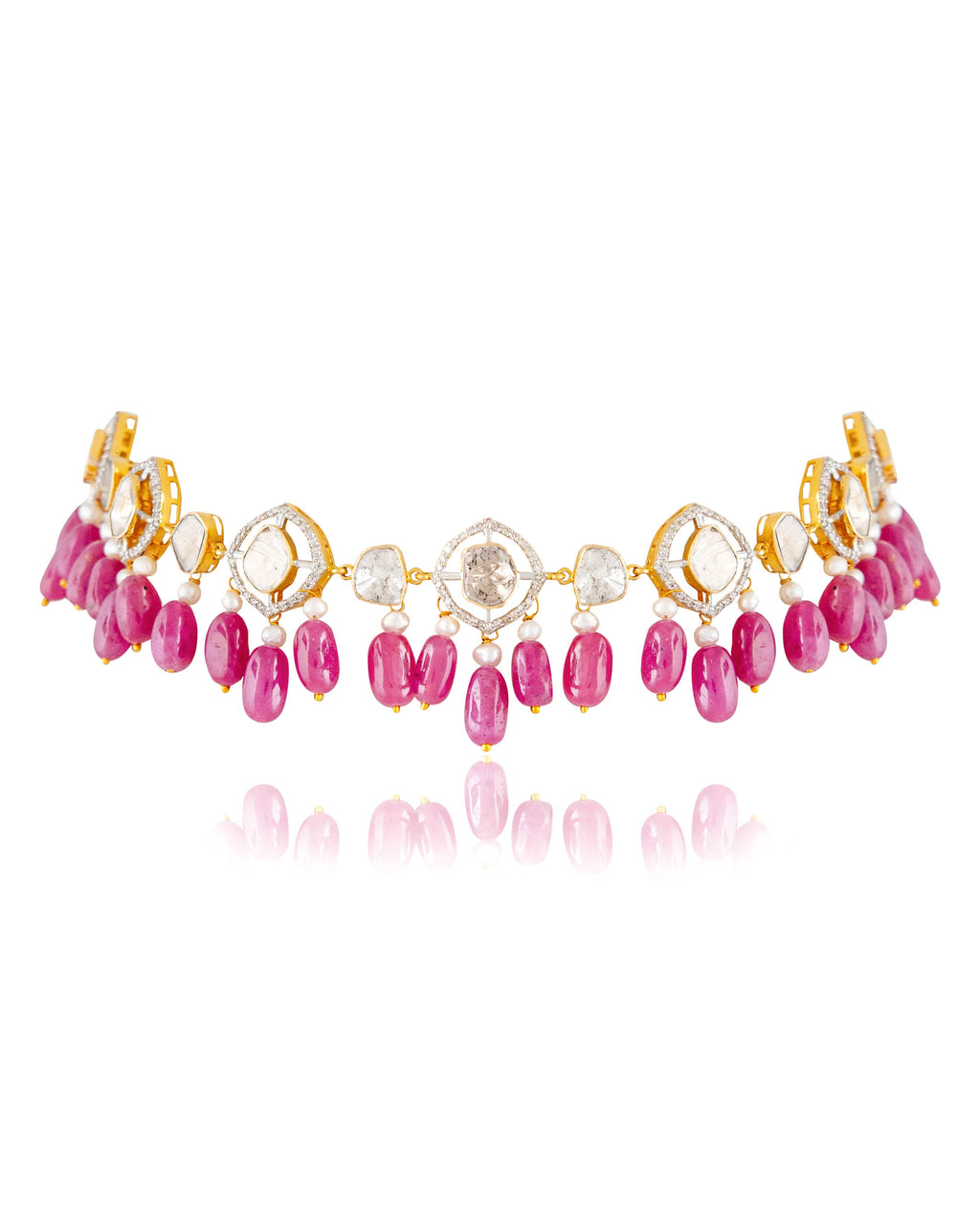 Mireya Choker And Sachi Long Earrings Polki And Diamond Set