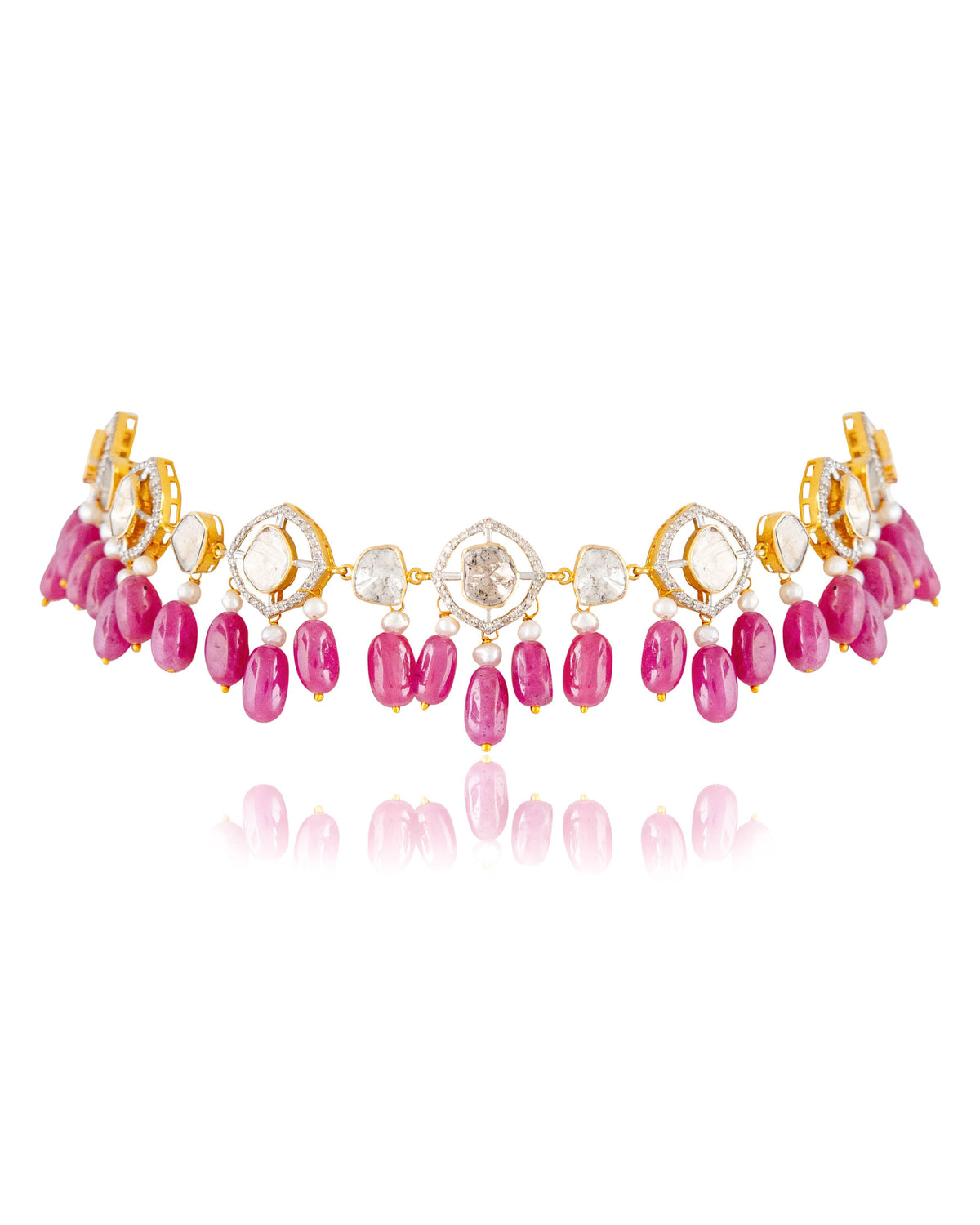 Mireya Choker And Sachi Long Earrings Polki And Diamond Set