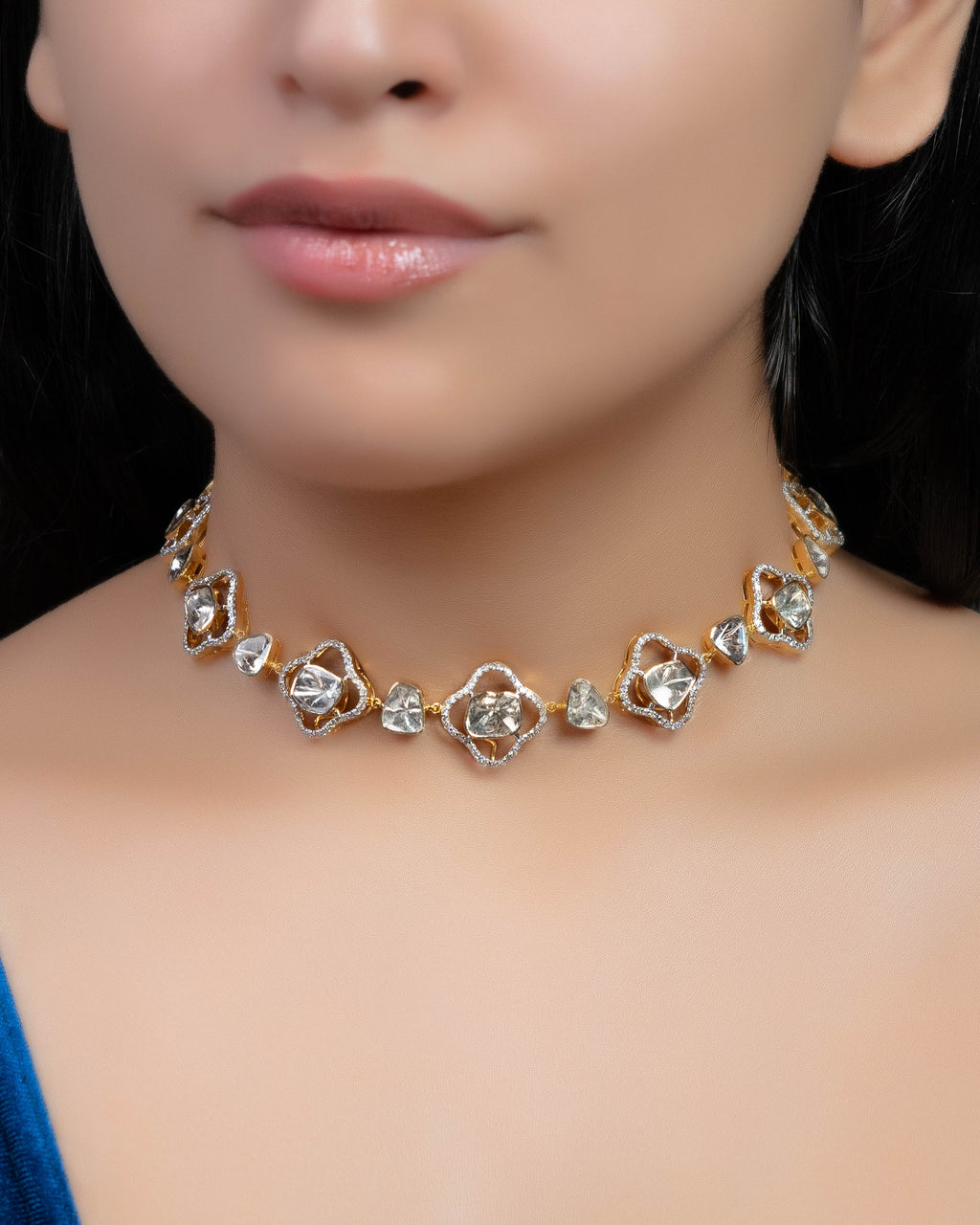 Alveena Choker And Heena Long Earrings Polki And Diamond Set