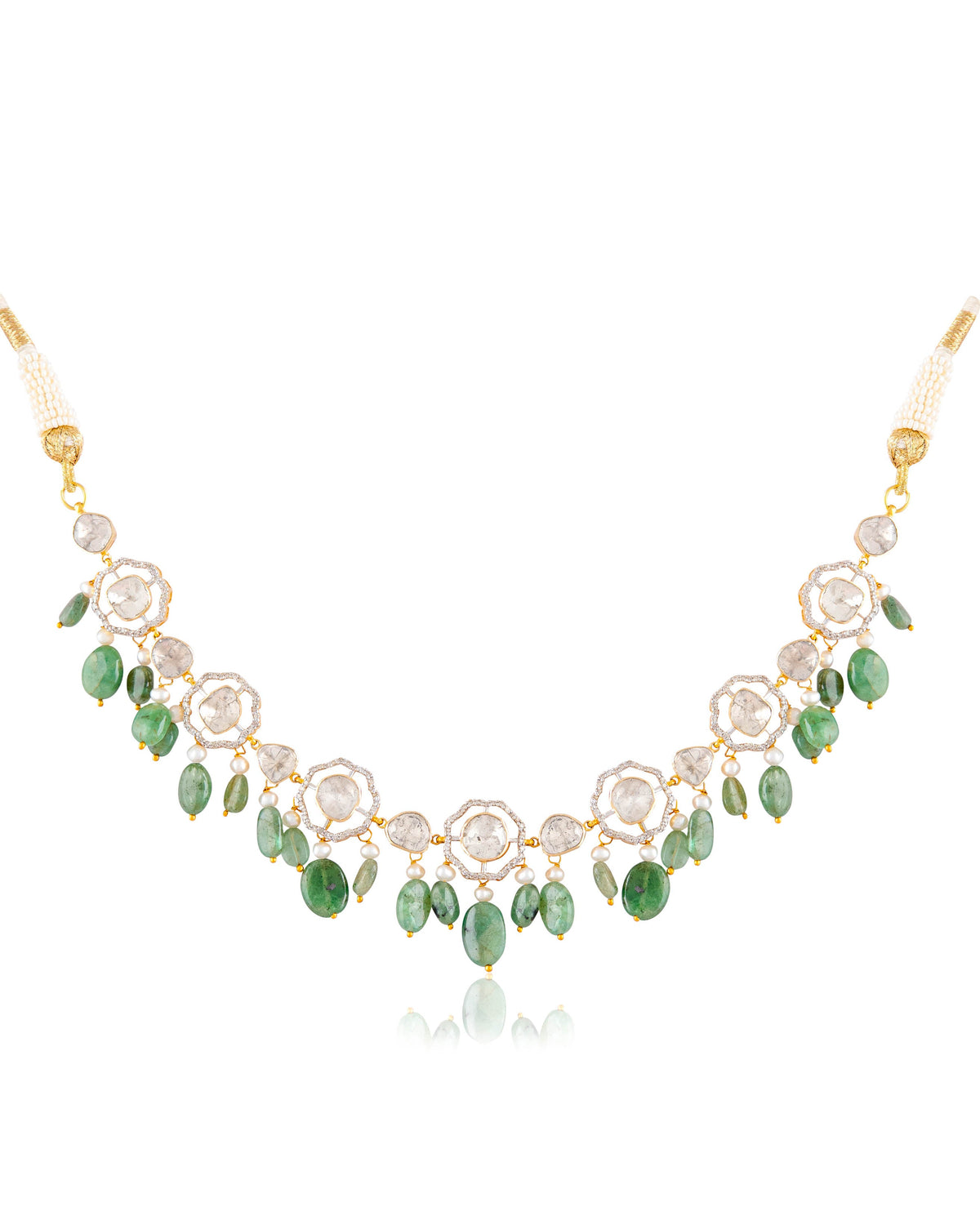 Matsya Choker And Tara Long Earrings Polki And Diamond Set