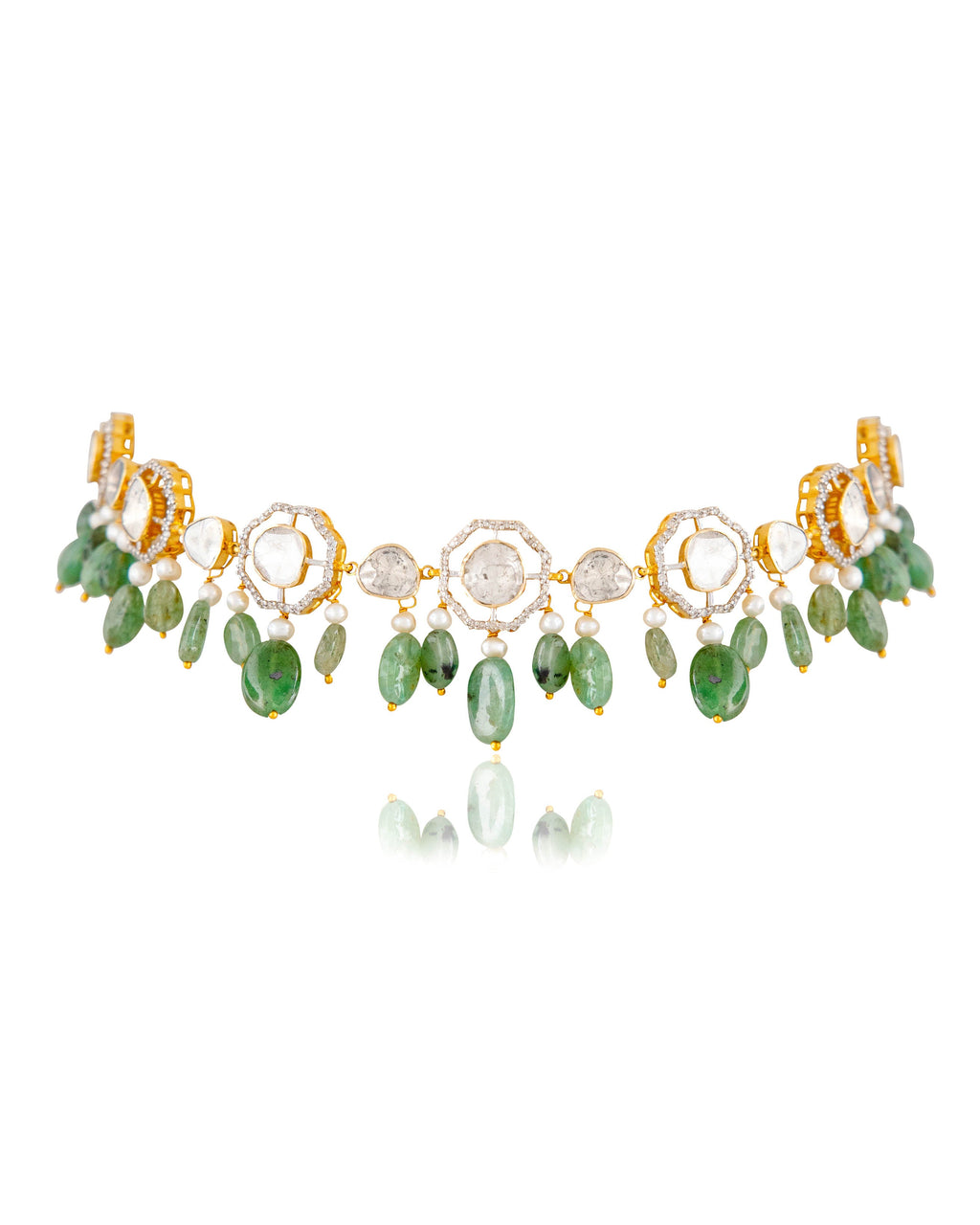 Matsya Choker And Tara Long Earrings Polki And Diamond Set