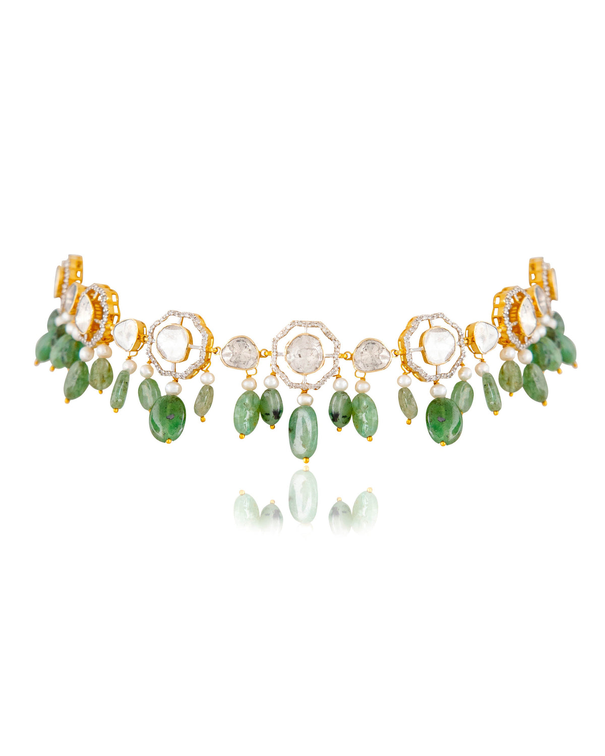 Matsya Choker And Tara Long Earrings Polki And Diamond Set