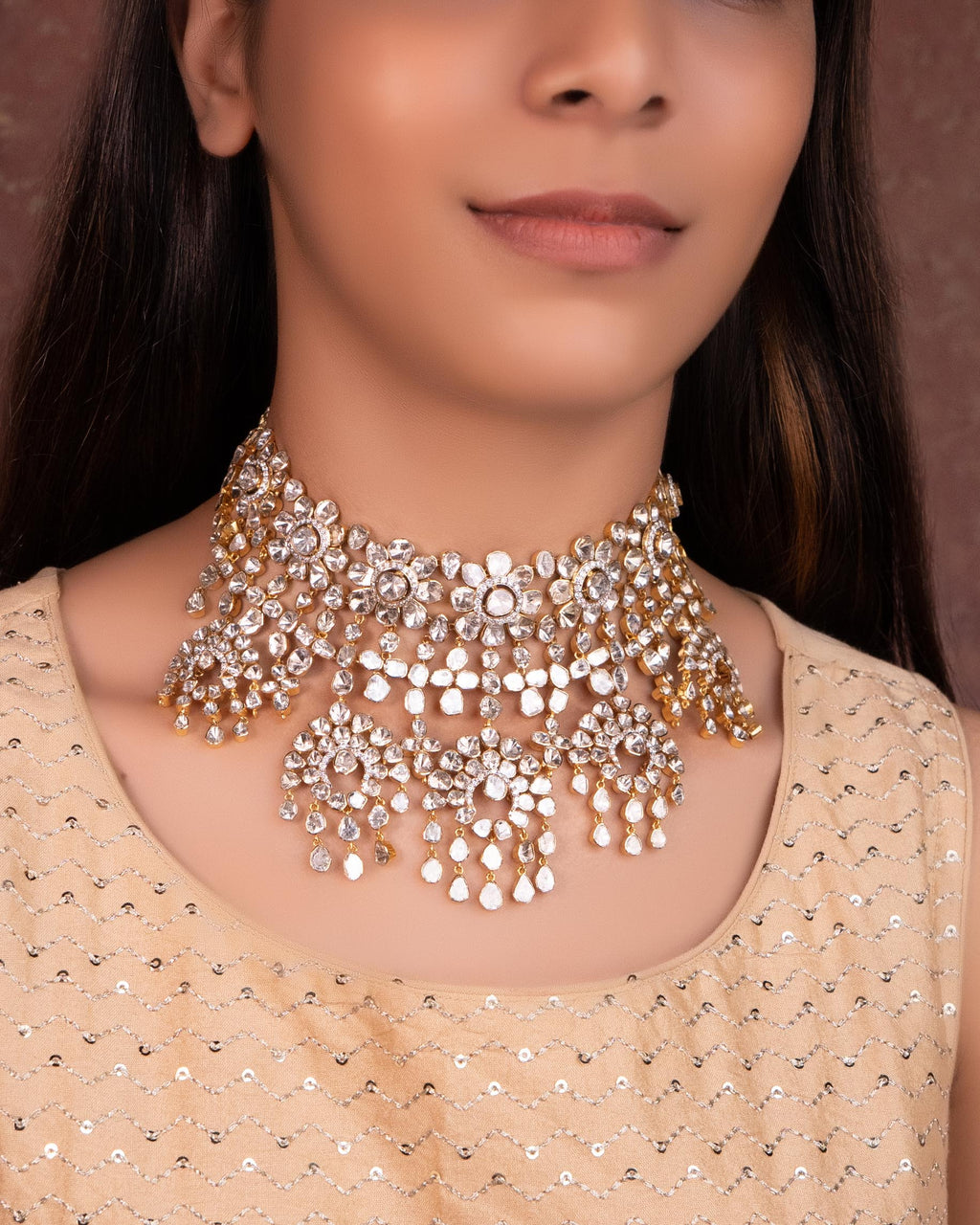 Goenka Choker And Nia Long Earrings Polki And Diamond Set