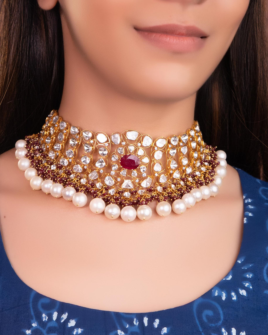 Samrin Polki And Diamond Necklace