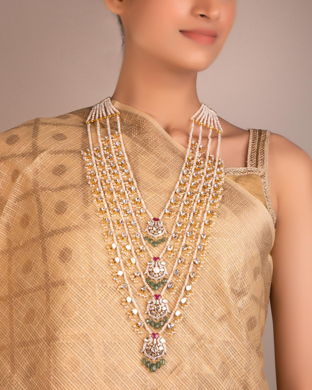 Hazel Polki And Diamond Long Necklace