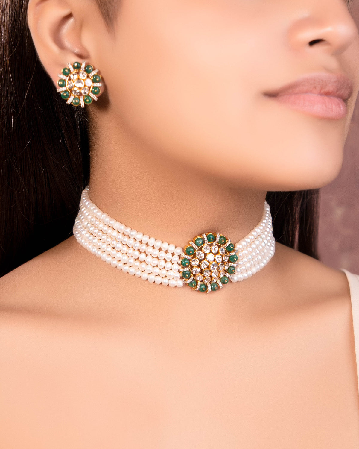 Ameena Bead Choker And Malani Tops Polki And Diamond Set