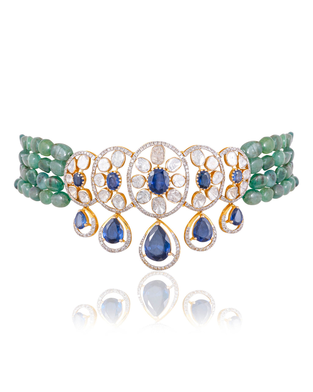 Saira Choker And Ravinah Long Earrings Polki And Diamond Set