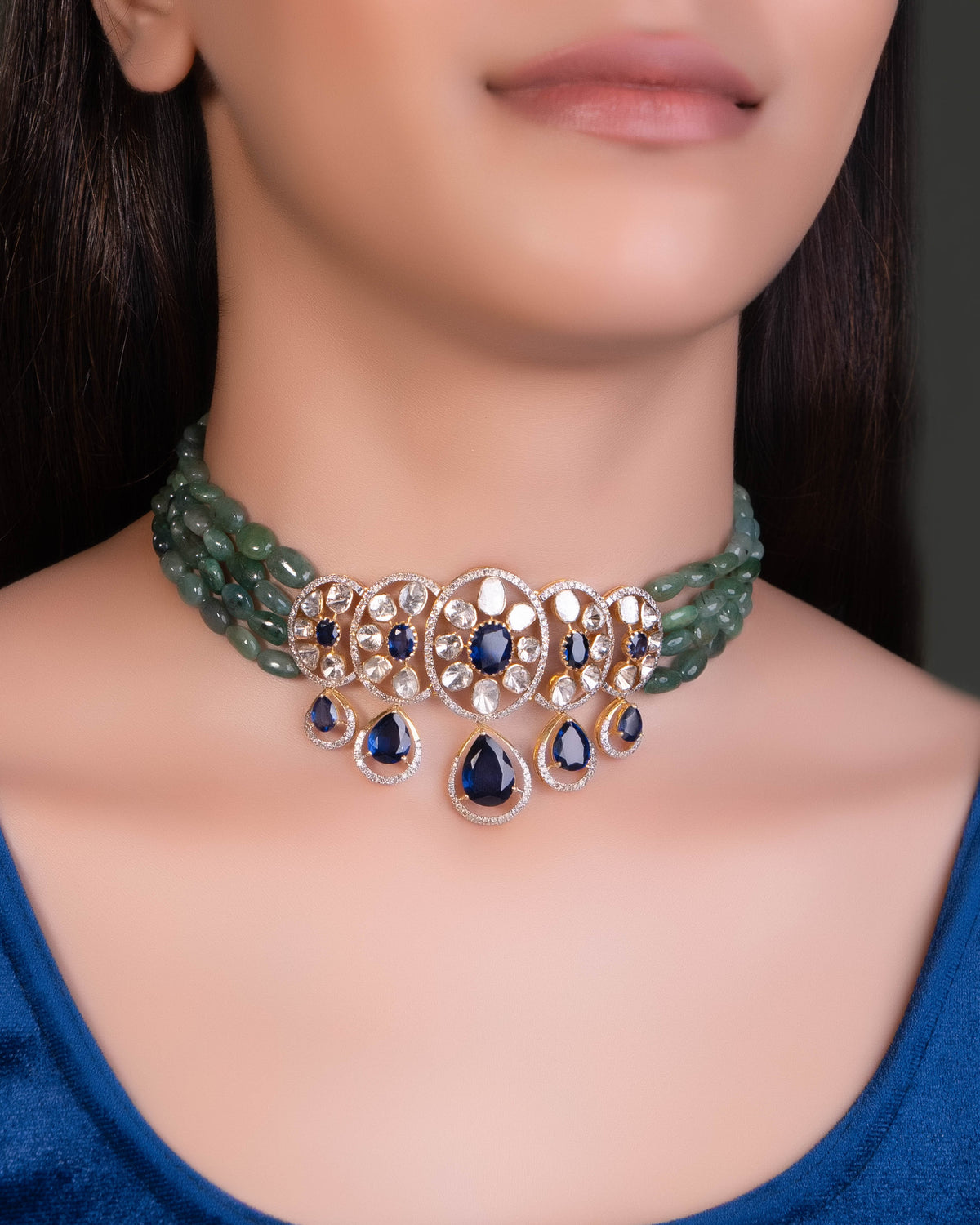 Saira Choker And Ravinah Long Earrings Polki And Diamond Set