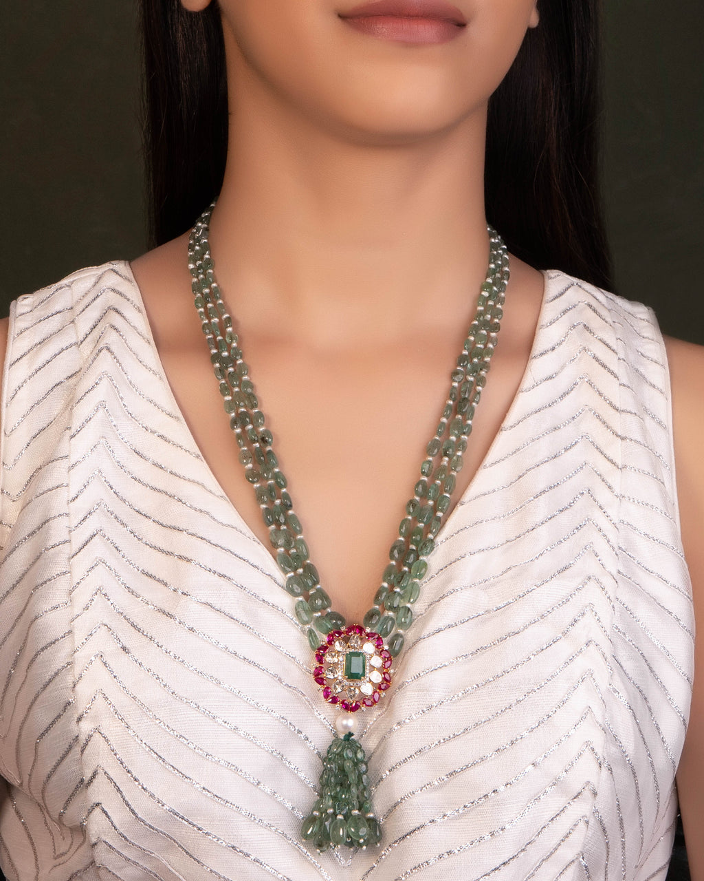 Ella Polki And Diamond Bead Pendant