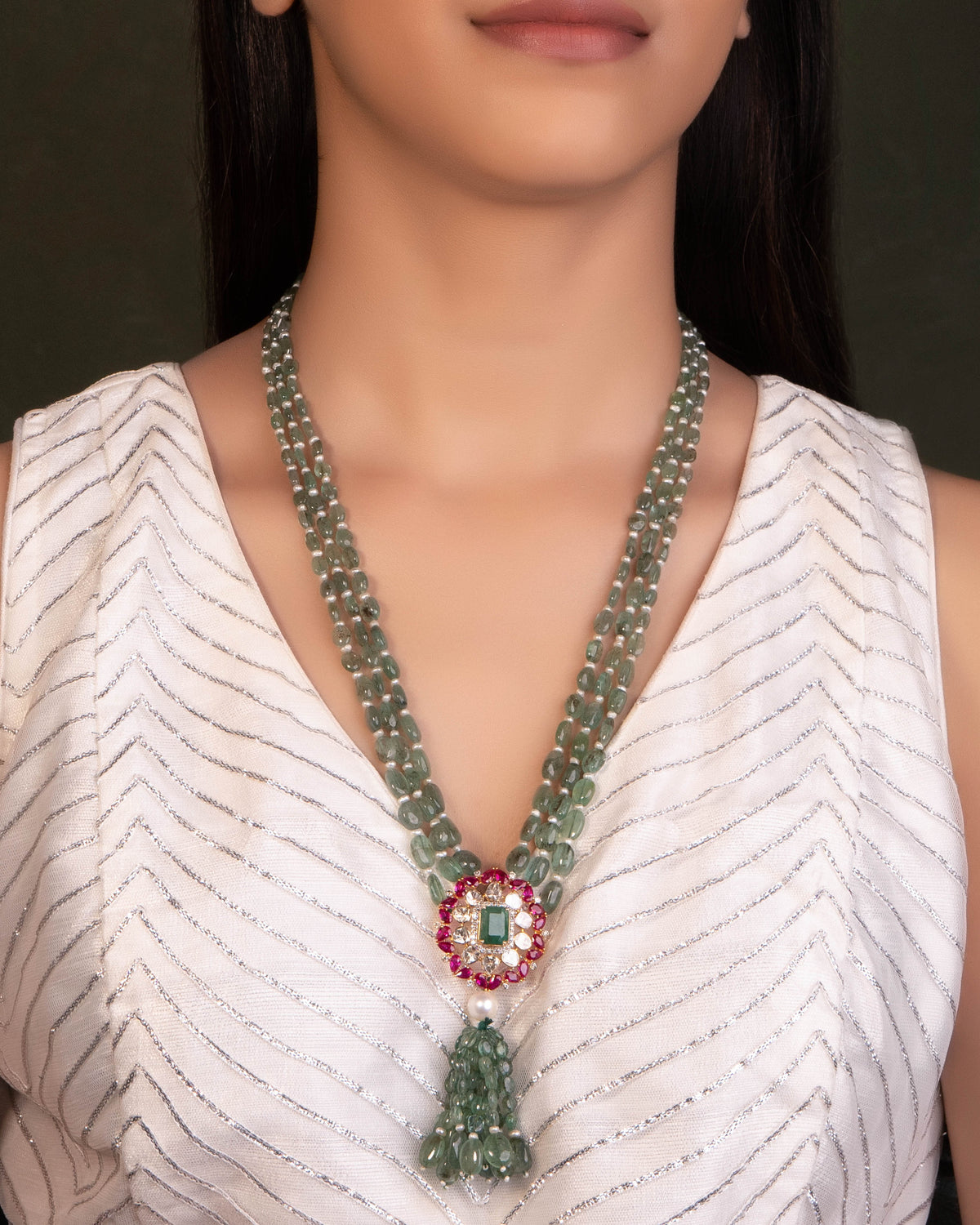 Ella Polki And Diamond Bead Pendant