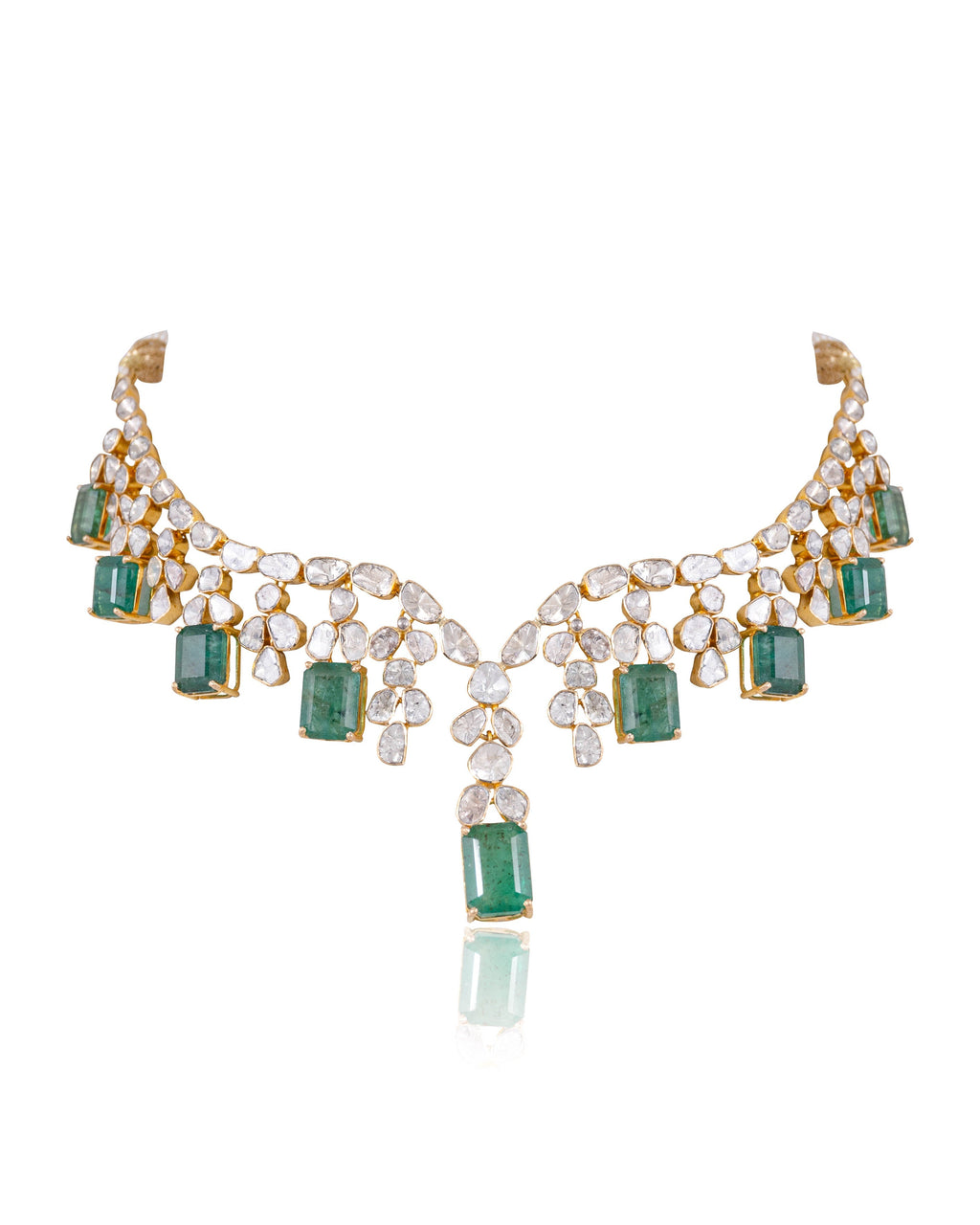 Afsha Necklace And Nadiya Long Earrings Polki Set
