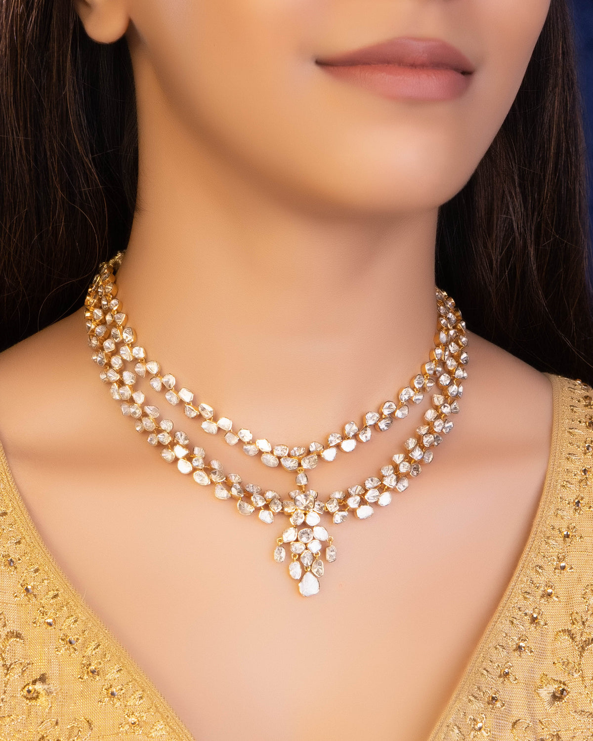 Madhuri Necklace And Arunisha Long Earrings Polki Set
