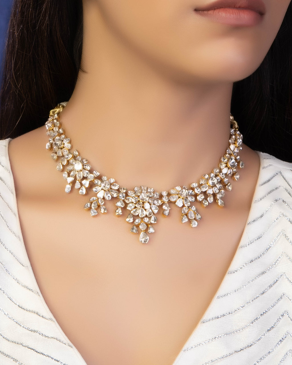 Saloni Necklace And Alvina Long Earrings Polki Set