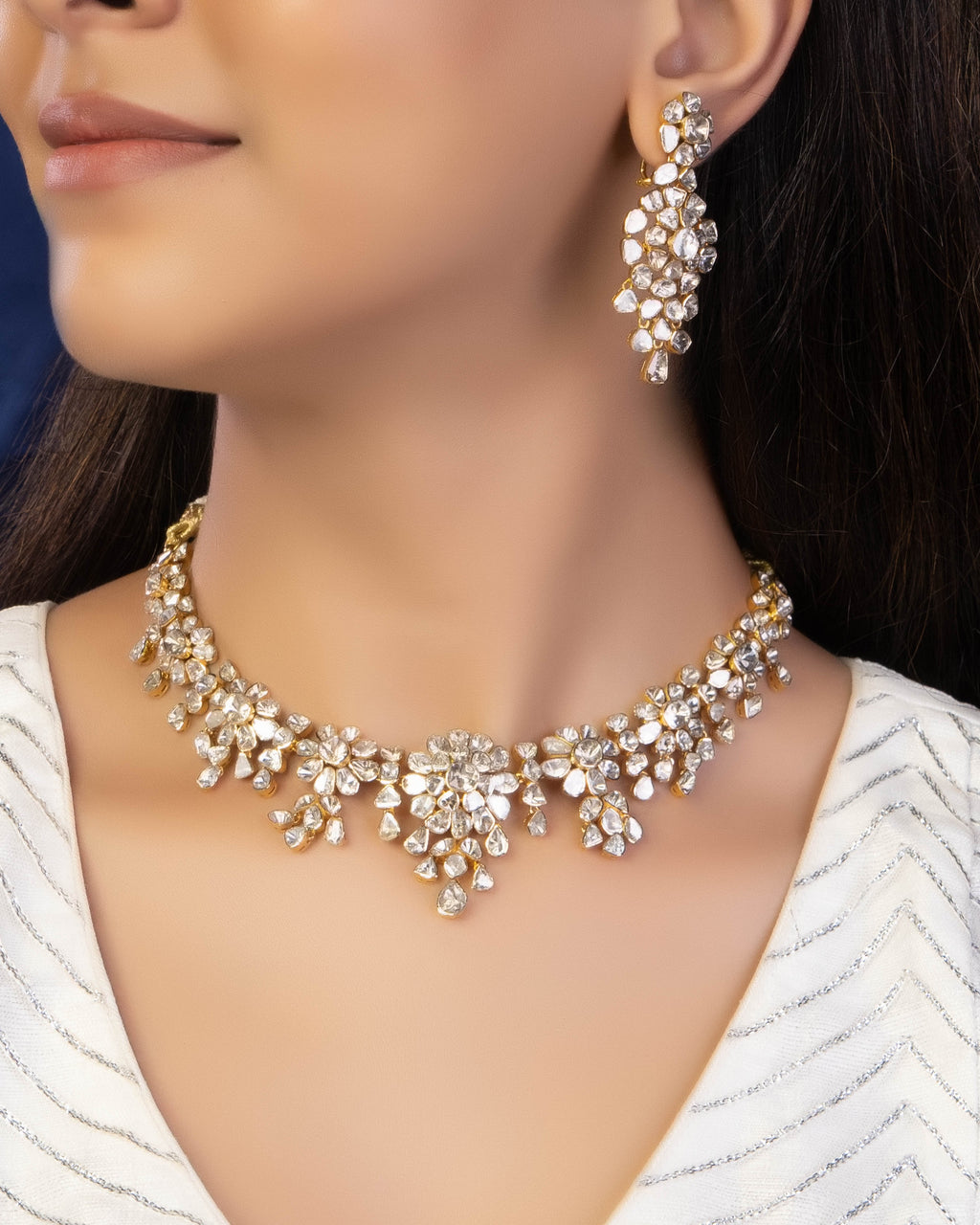 Saloni Necklace And Alvina Long Earrings Polki Set