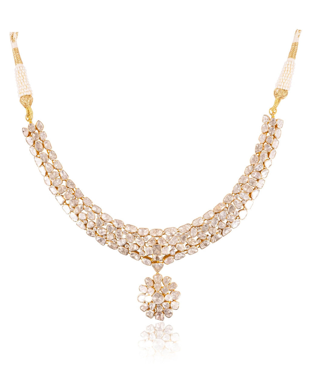 Rumi Necklace And Tanvika Long Earrings Polki And Diamond Set