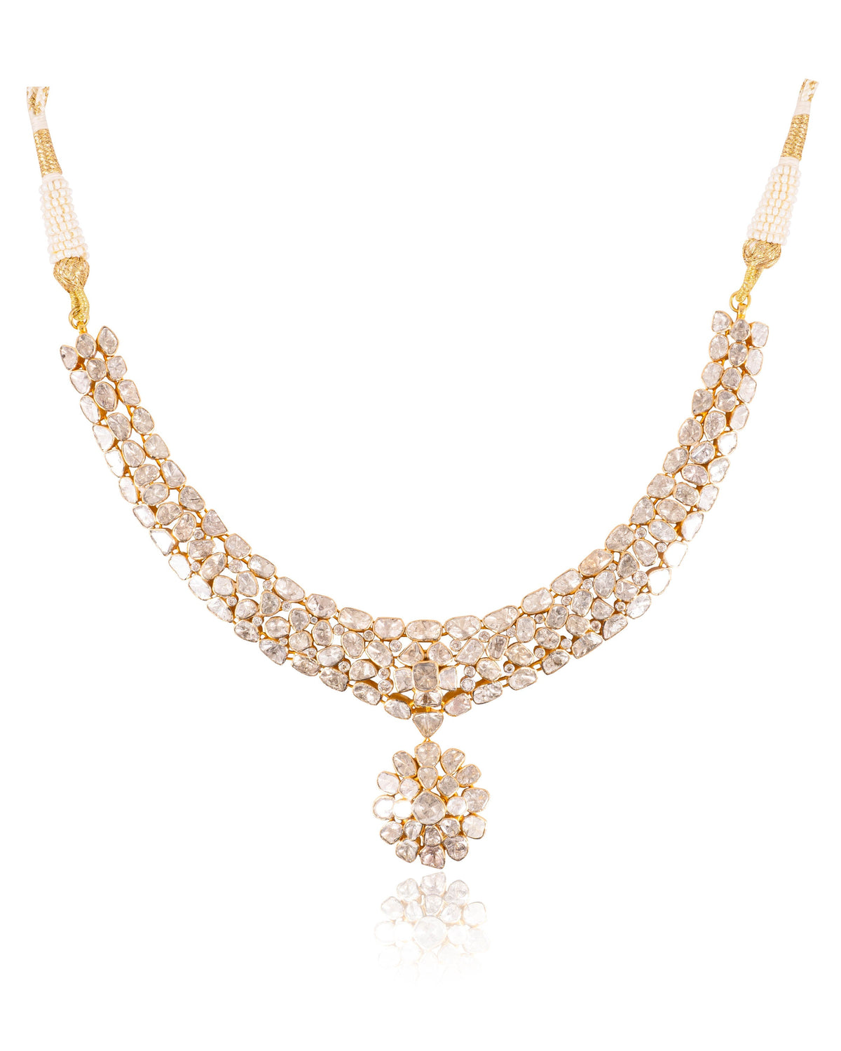 Rumi Necklace And Tanvika Long Earrings Polki And Diamond Set