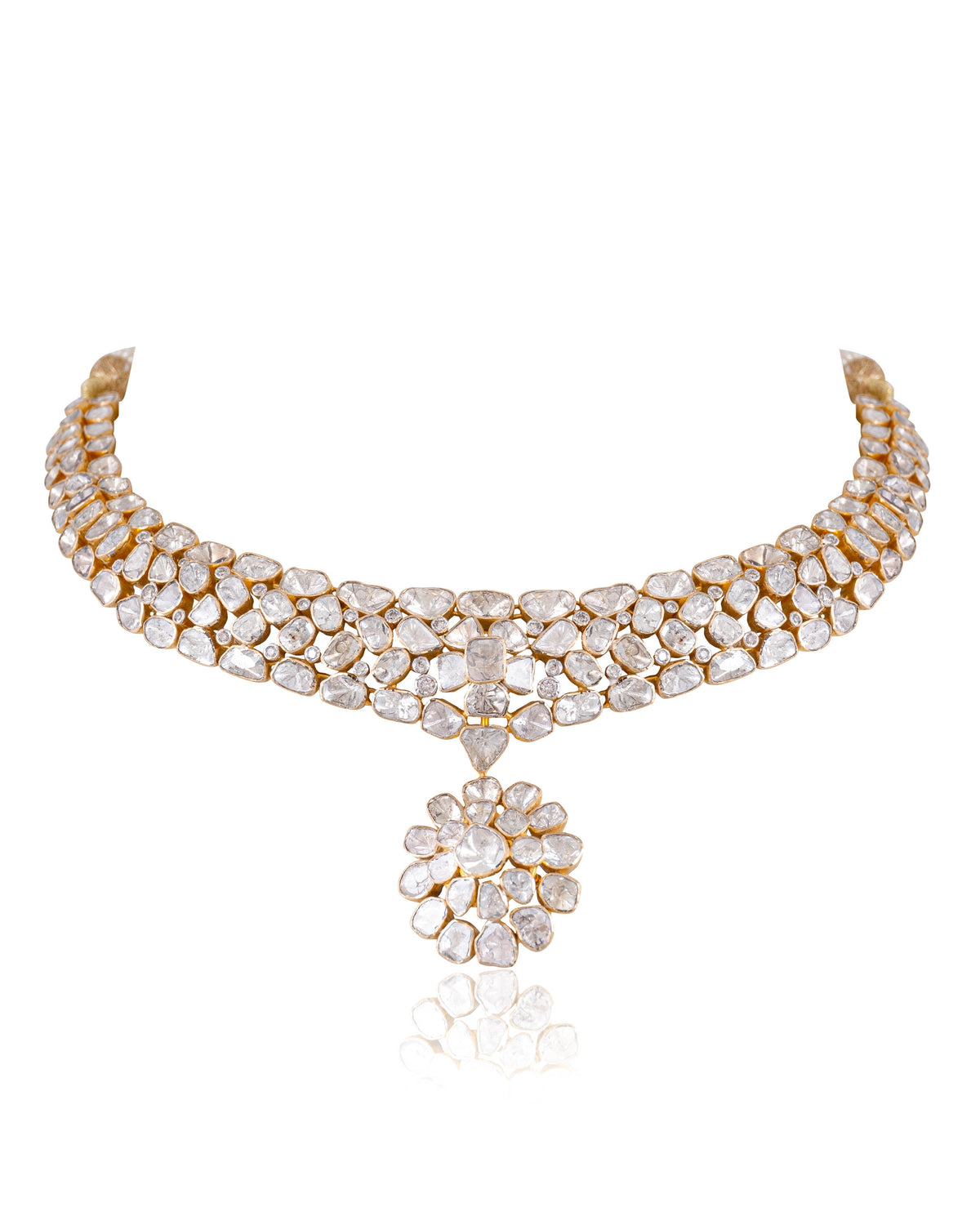 Rumi Necklace And Tanvika Long Earrings Polki And Diamond Set