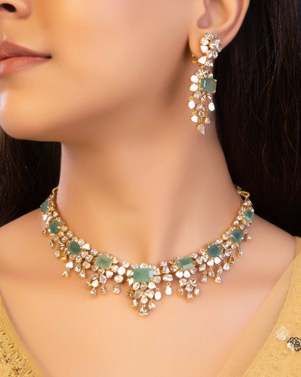 Muskaan Necklace And Zaveriya Long Earrings Polki Set
