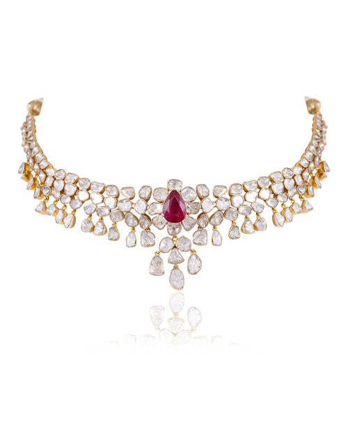 Freya Necklace And Diksha Long Earrings Polki Set