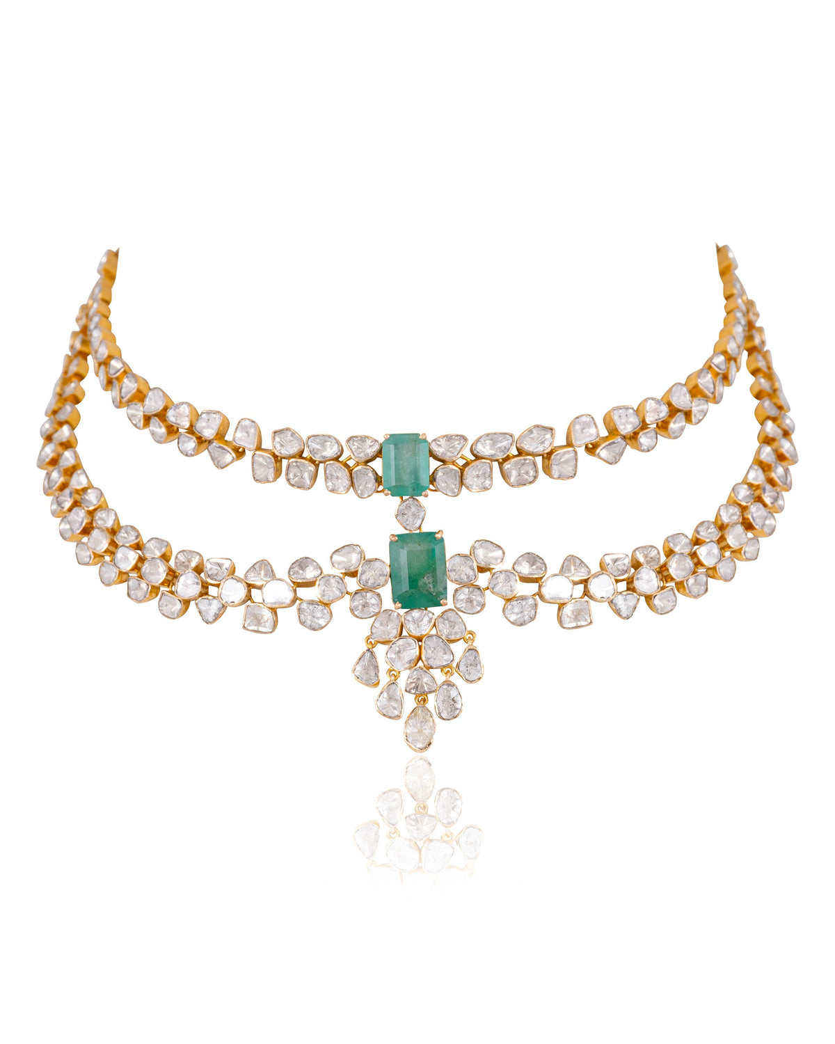 Puravi Necklace And Rushda Long Earrings Polki Set