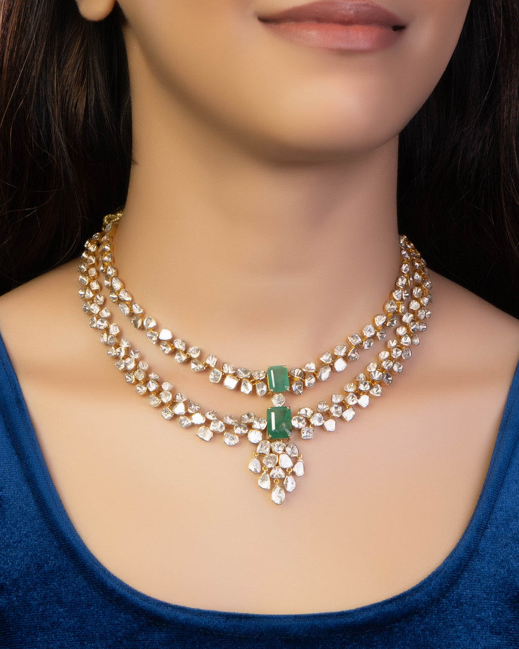 Puravi Necklace And Rushda Long Earrings Polki Set