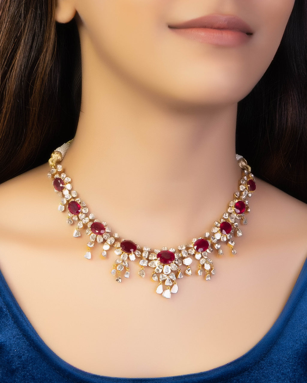 Druti Necklace And Aashika Long Earrings Polki Set