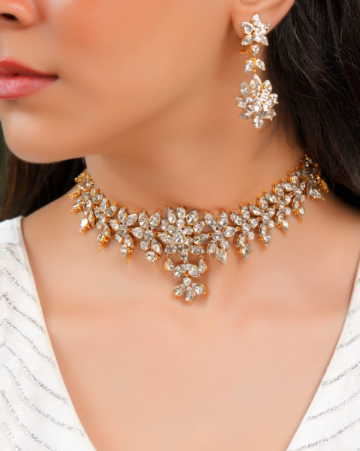 Jenna Polki And Diamond Long Earrings