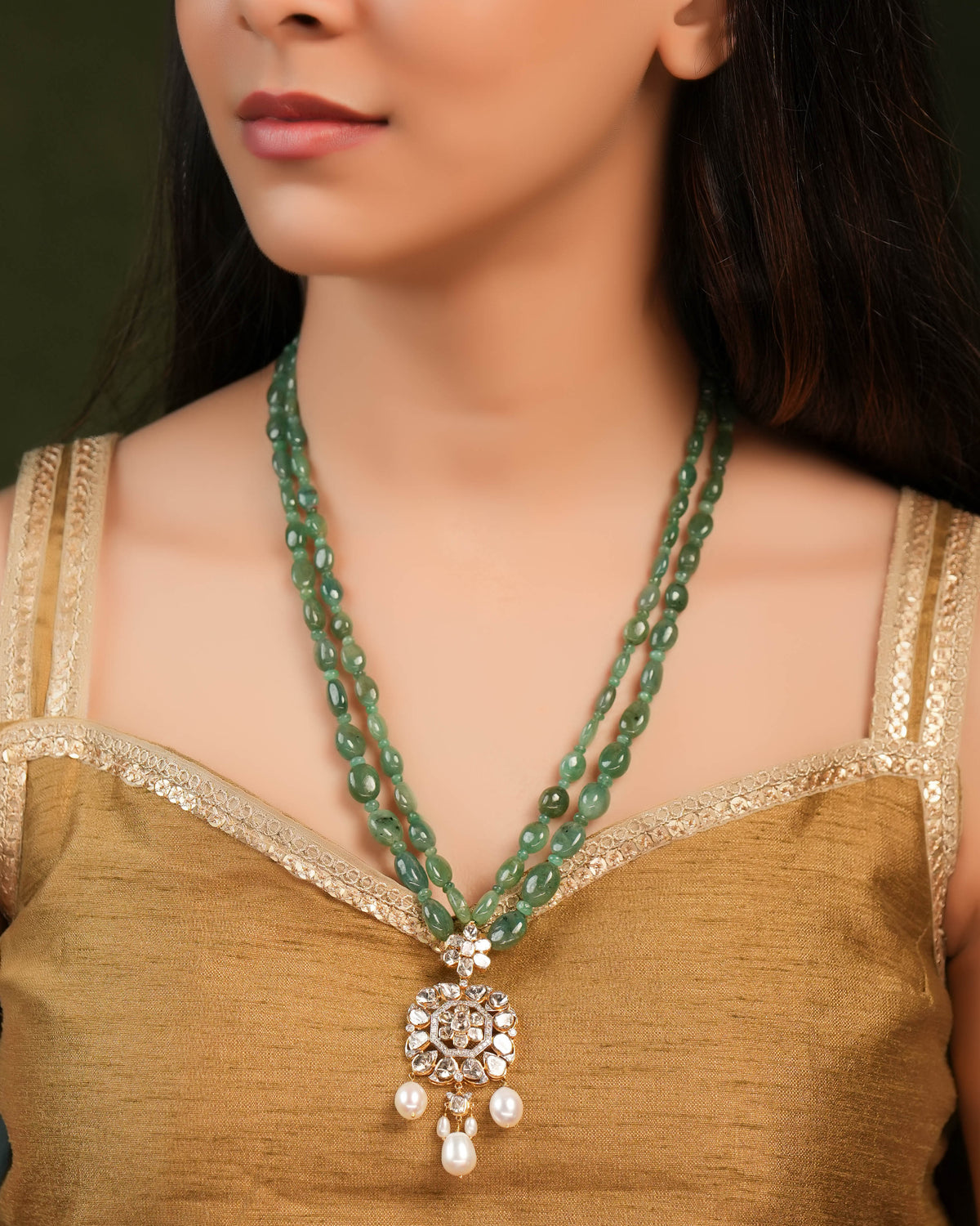 Isha Polki And Diamond Bead Pendant