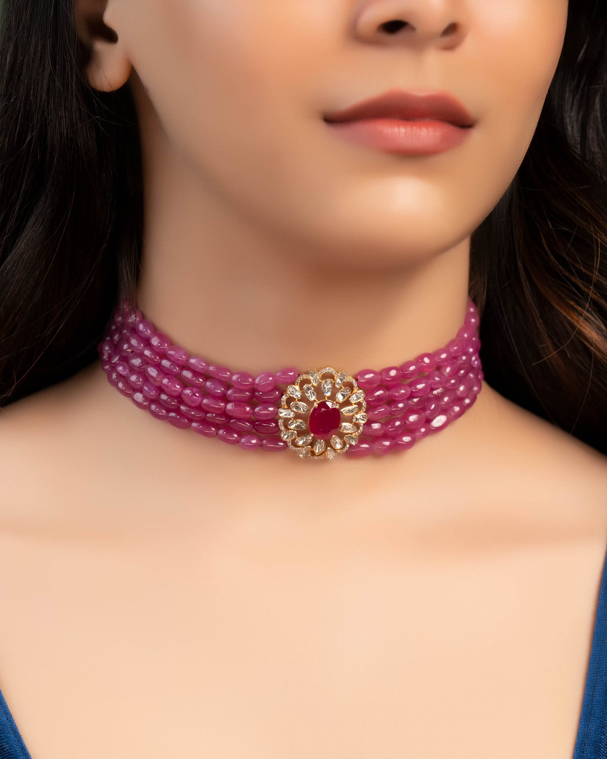 Shaheen Long Necklace And Nandini Bead Choker Polki And Diamond Set