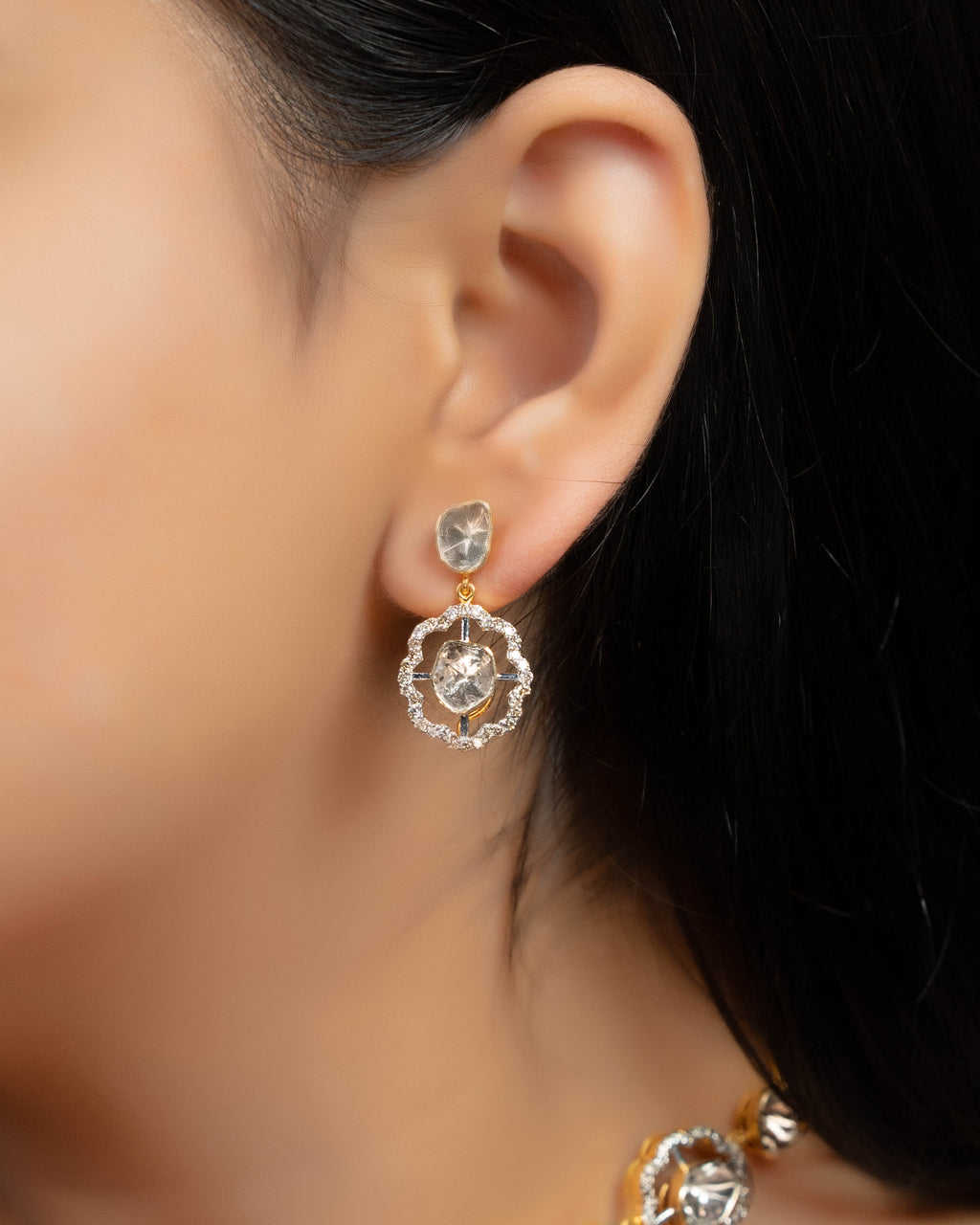 Arina Choker And Chaitali Long Earrings Polki And Diamond Set