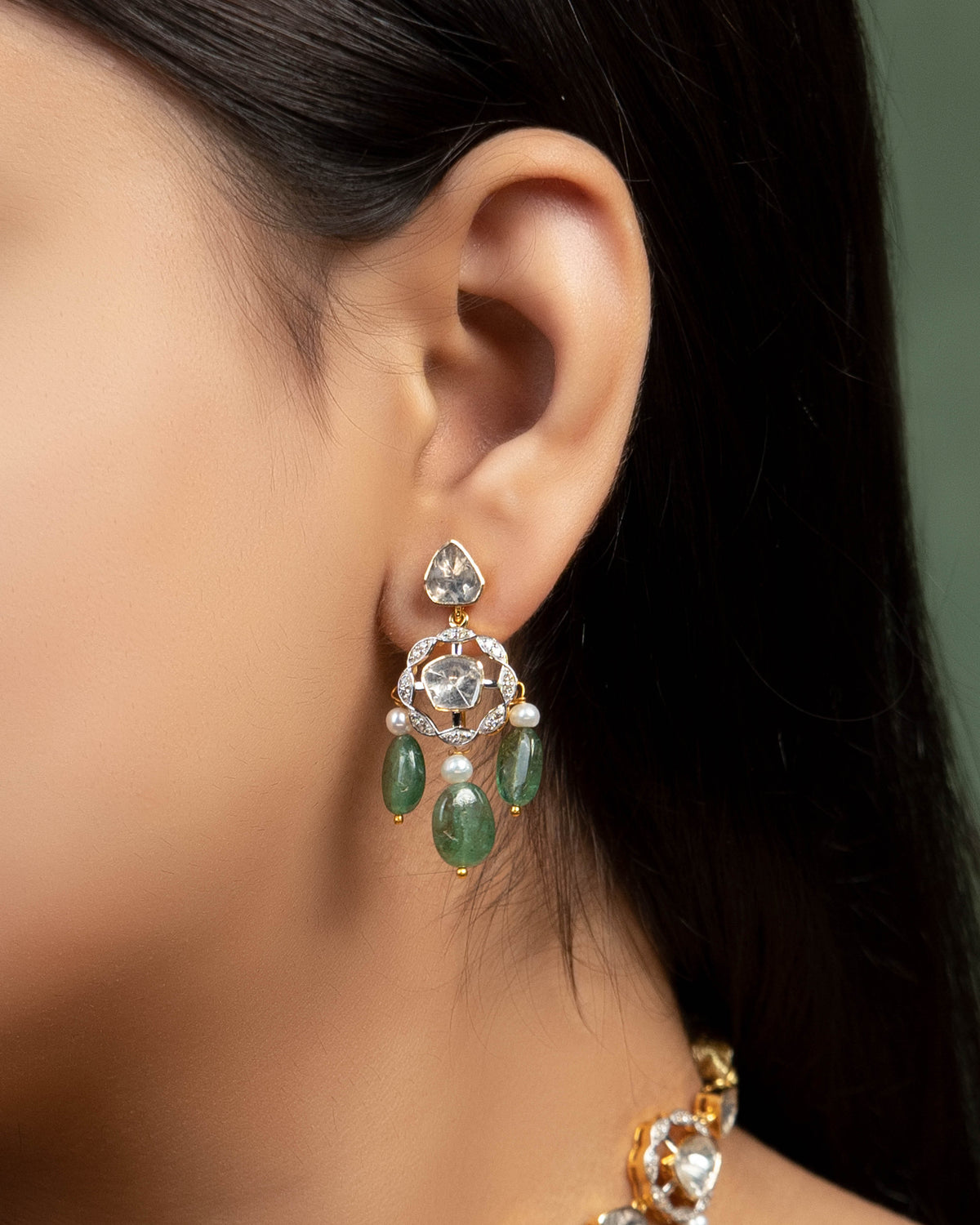 Trisha Choker And Farzana Long Earrings Polki And Diamond Set