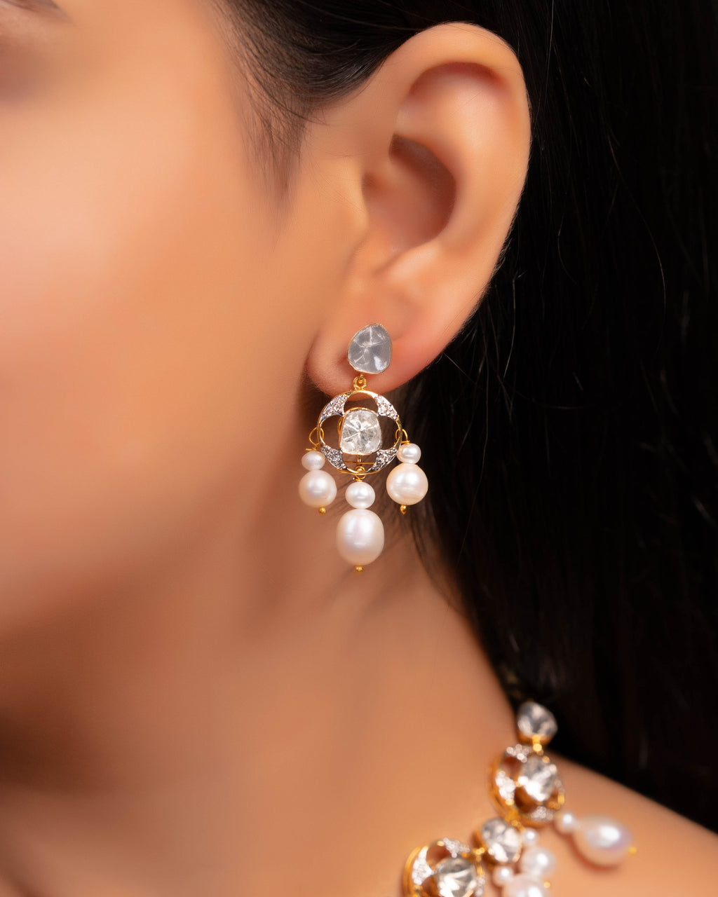Shubhangi Choker And Chandika Long Earrings Polki And Diamond Set