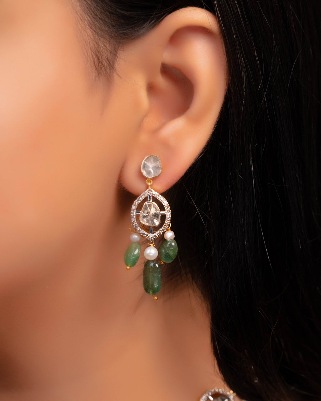 Maithili Choker And Cammy Long Earrings Polki And Diamond Set